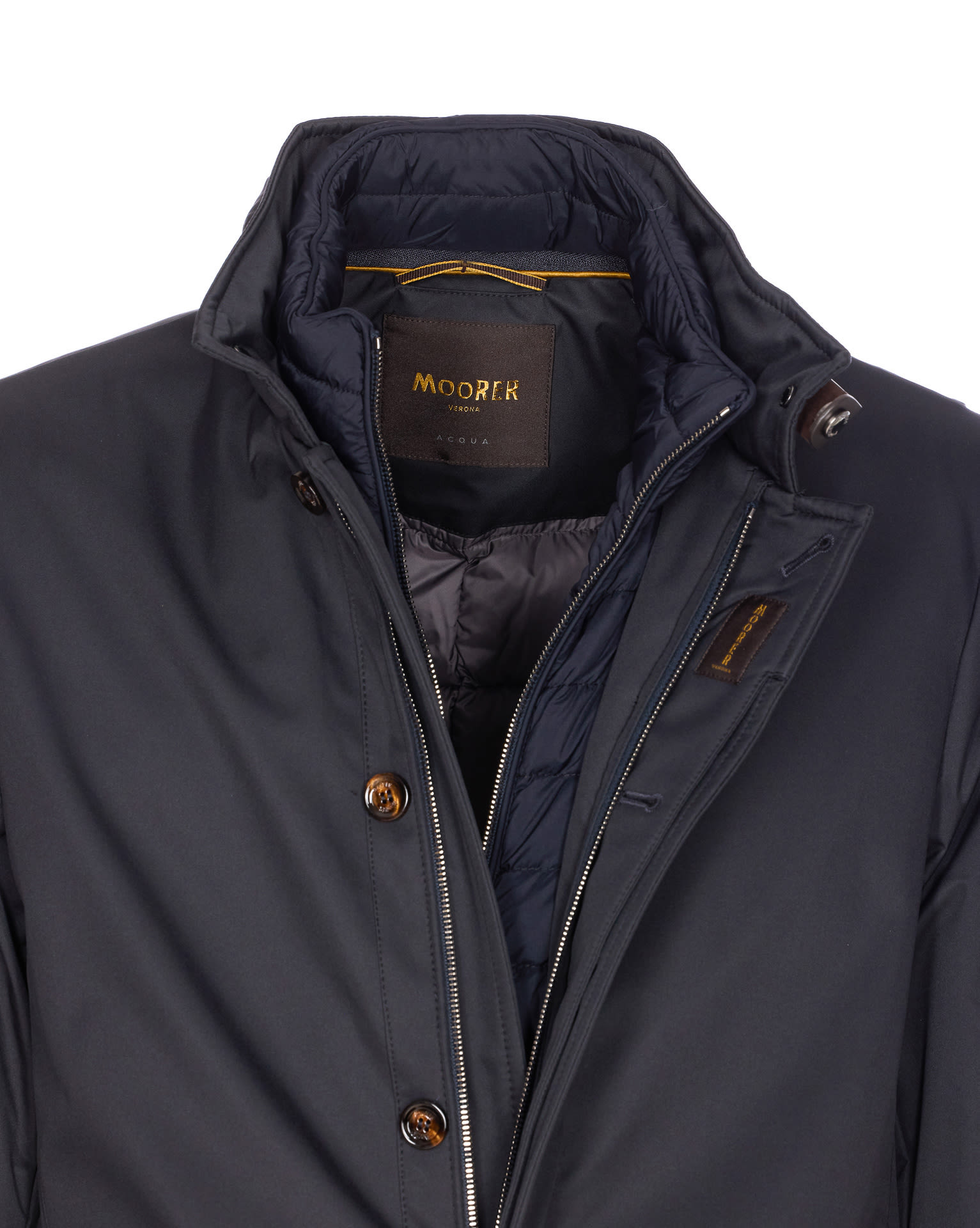 Moorer High Neck Padded Jacket With Cuff Straps In Blue