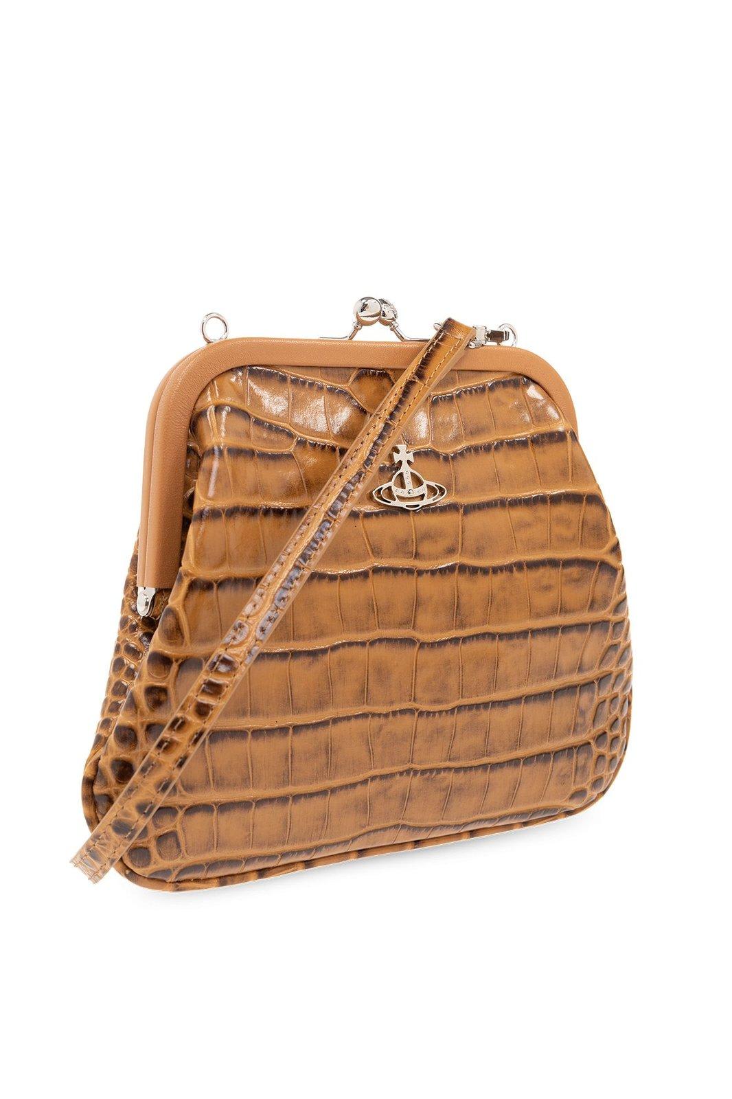 Shop Vivienne Westwood Embossed Viviennes Clutch Bag In Tan