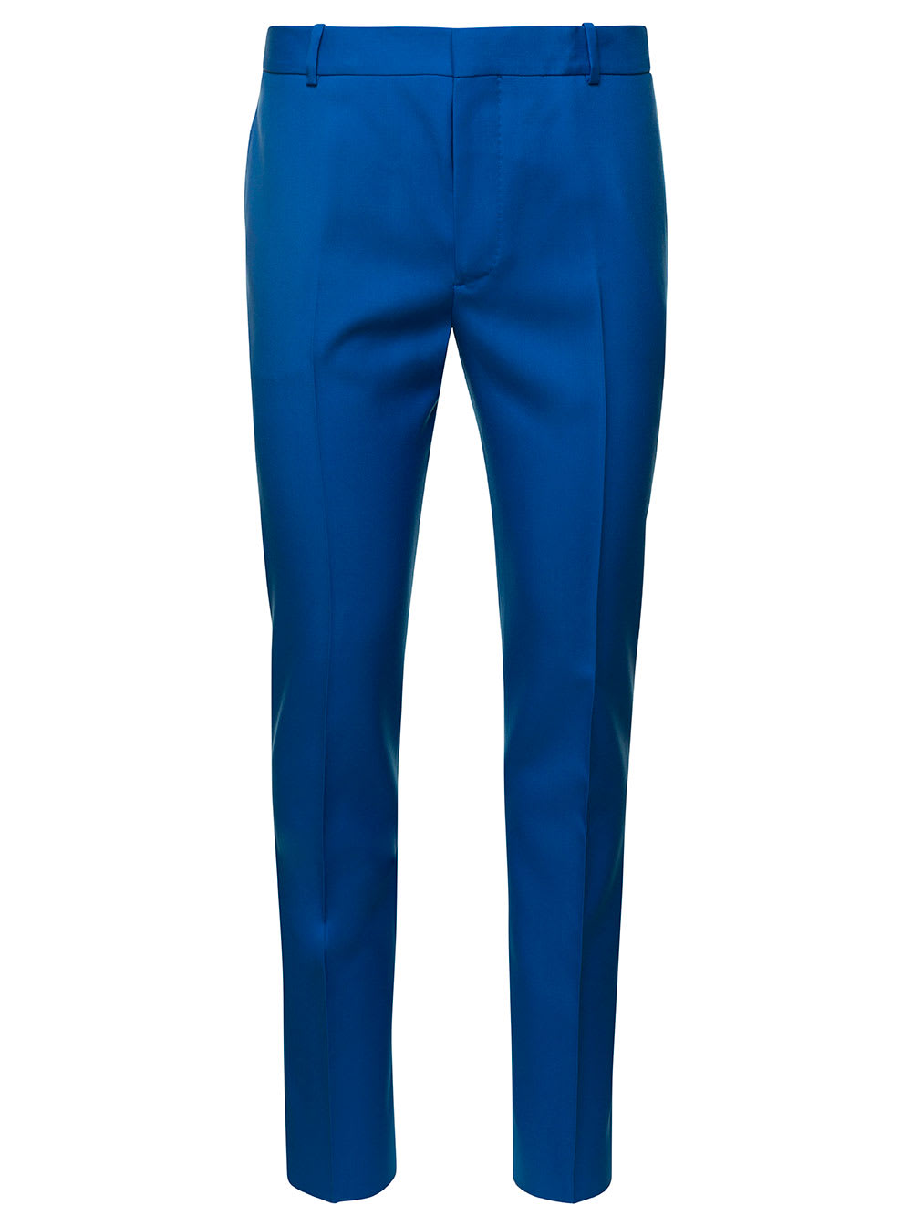 Blue Slim Pants With Welt Pockets In Wool Man