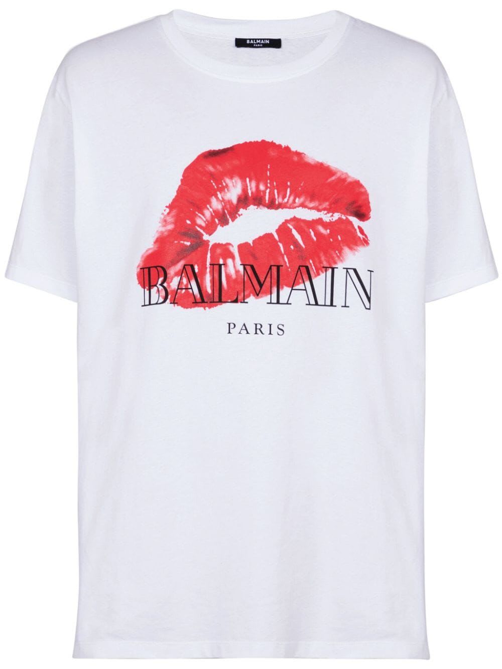 Shop Balmain Kiss Print Logo T.shirt.bulky In Gfa White Red Black