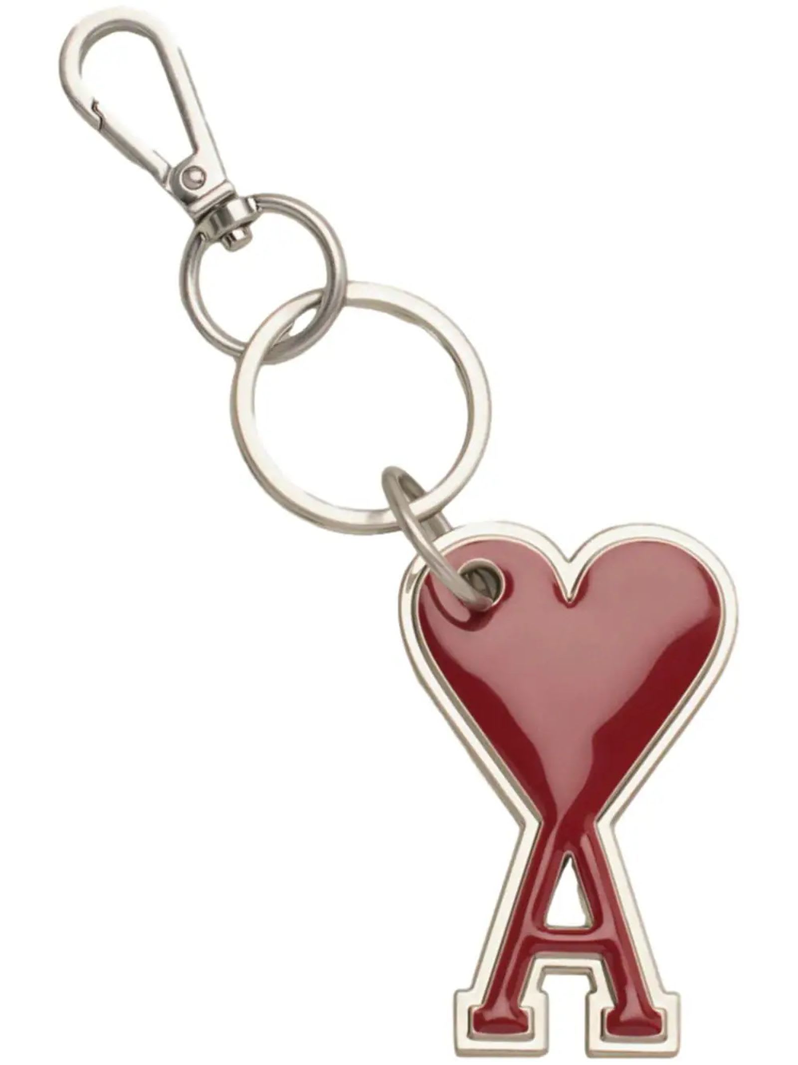 Shop Ami Alexandre Mattiussi Ami De Couer Metal Keychain In Red