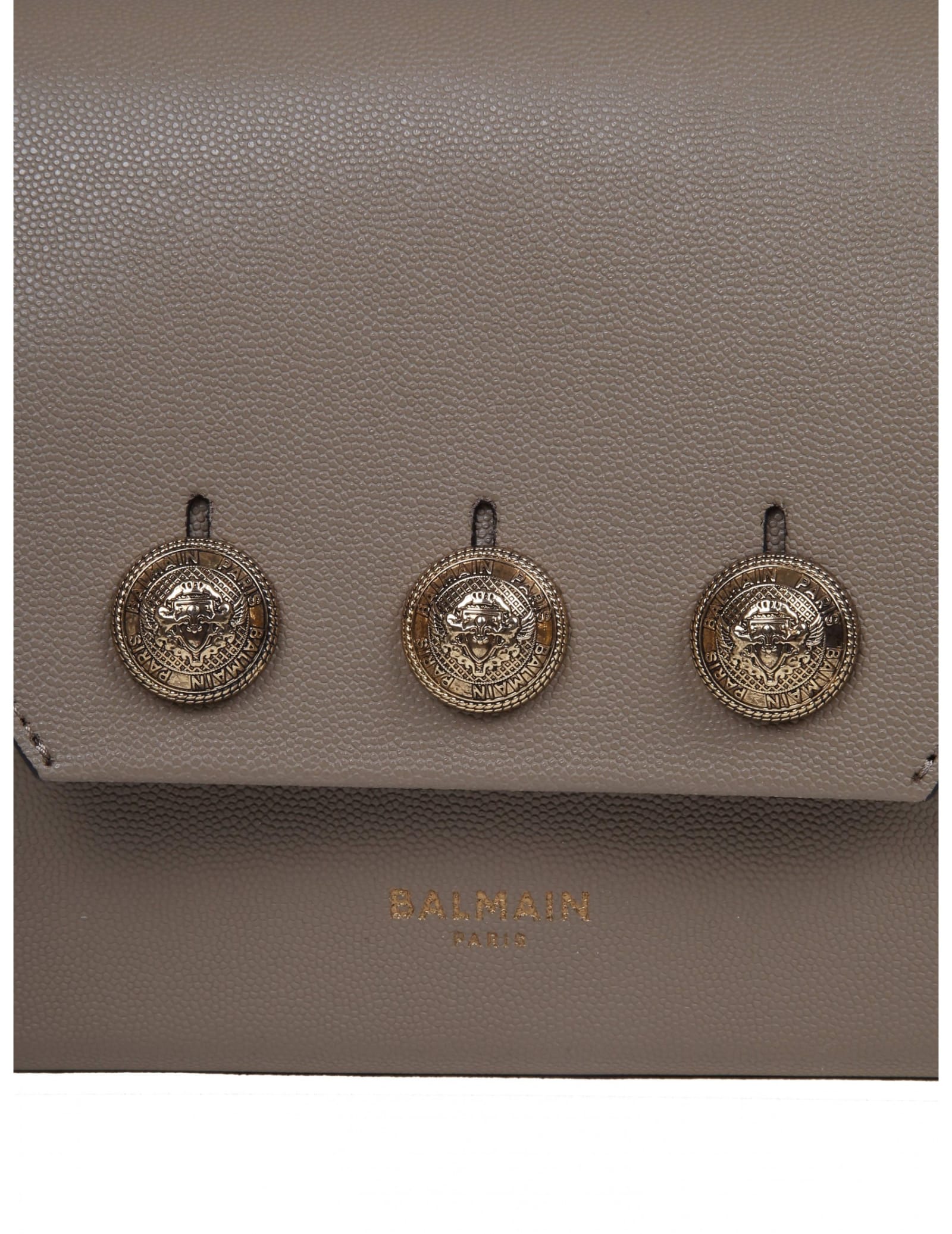 BALMAIN BALMAIN EMBLEME BAG IN CALFSKIN WITH TAUPE-COLORED DECORATIVE BUTTONS