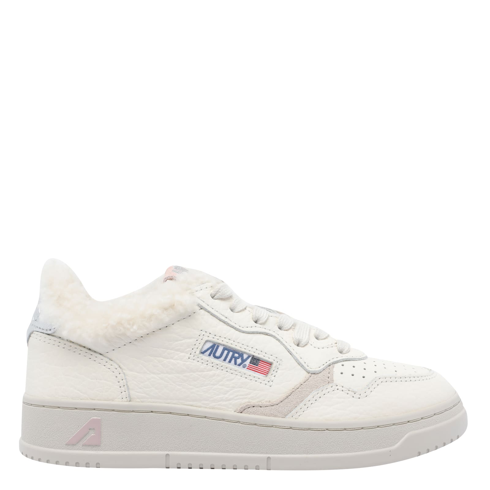 Autry Low Top Leather Sneakers With Faux Fur Effect In White