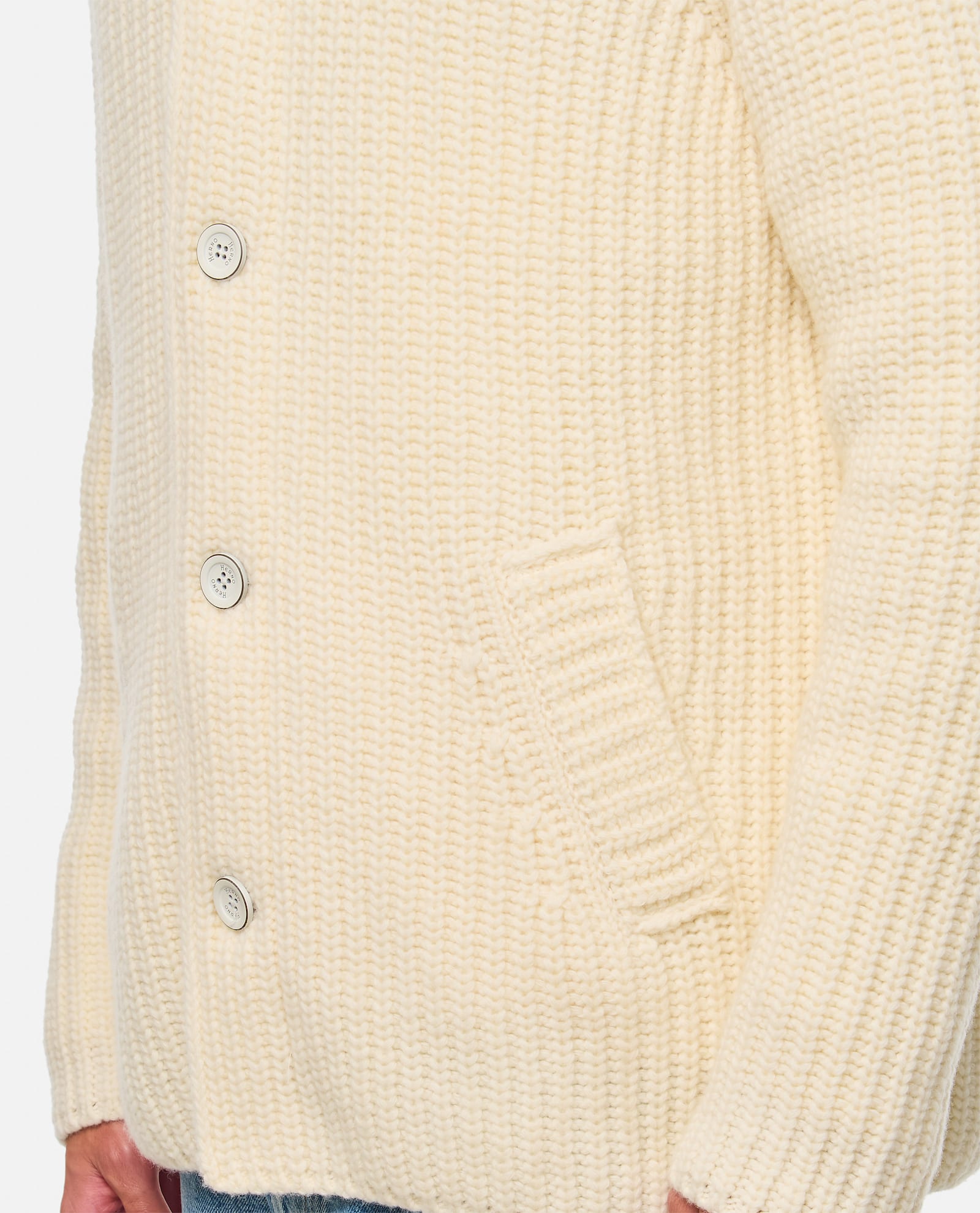 Shop Herno Knitted Bomber Jacket In White