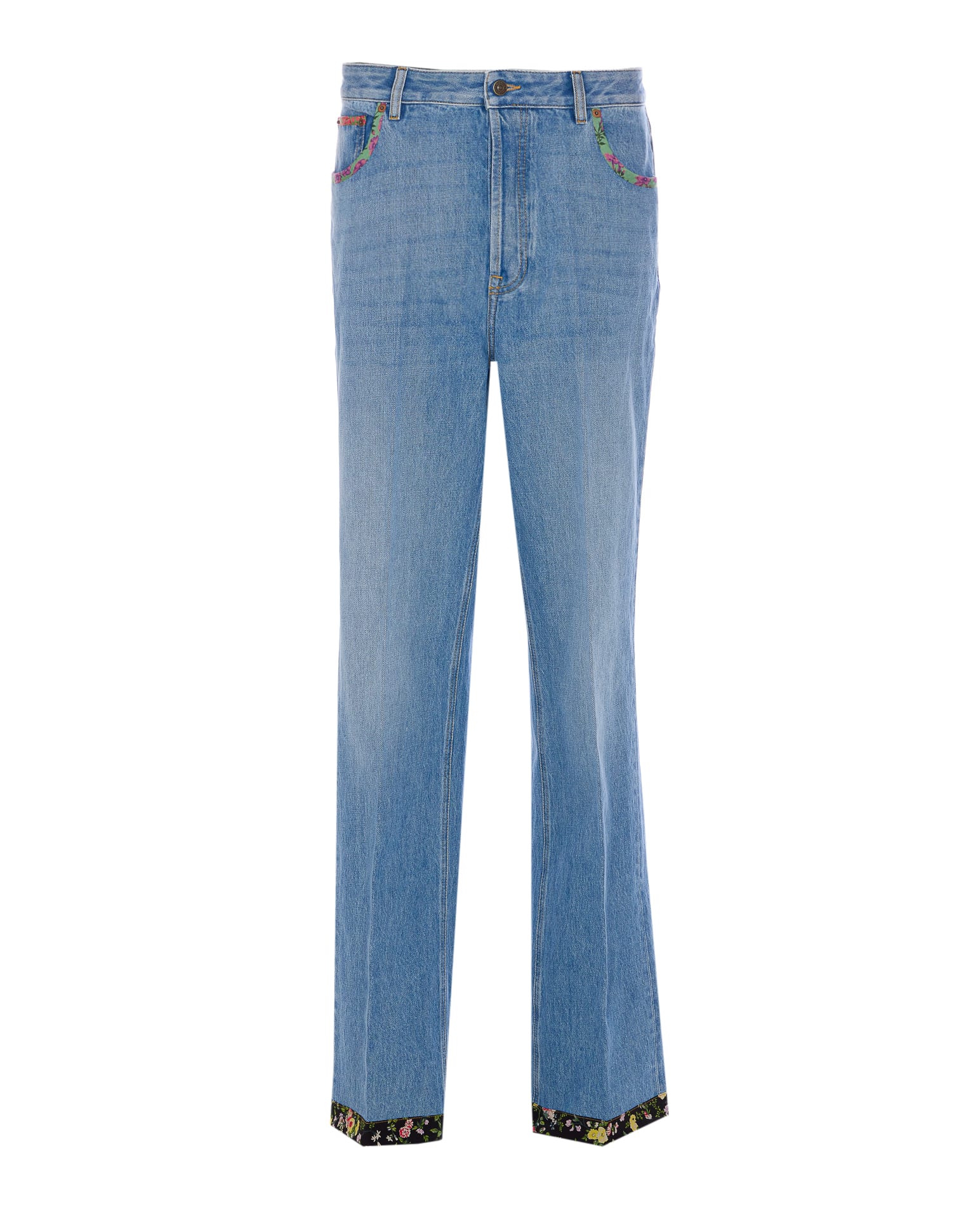 Valentino Garavani Floral Print Hem Denim Trousers