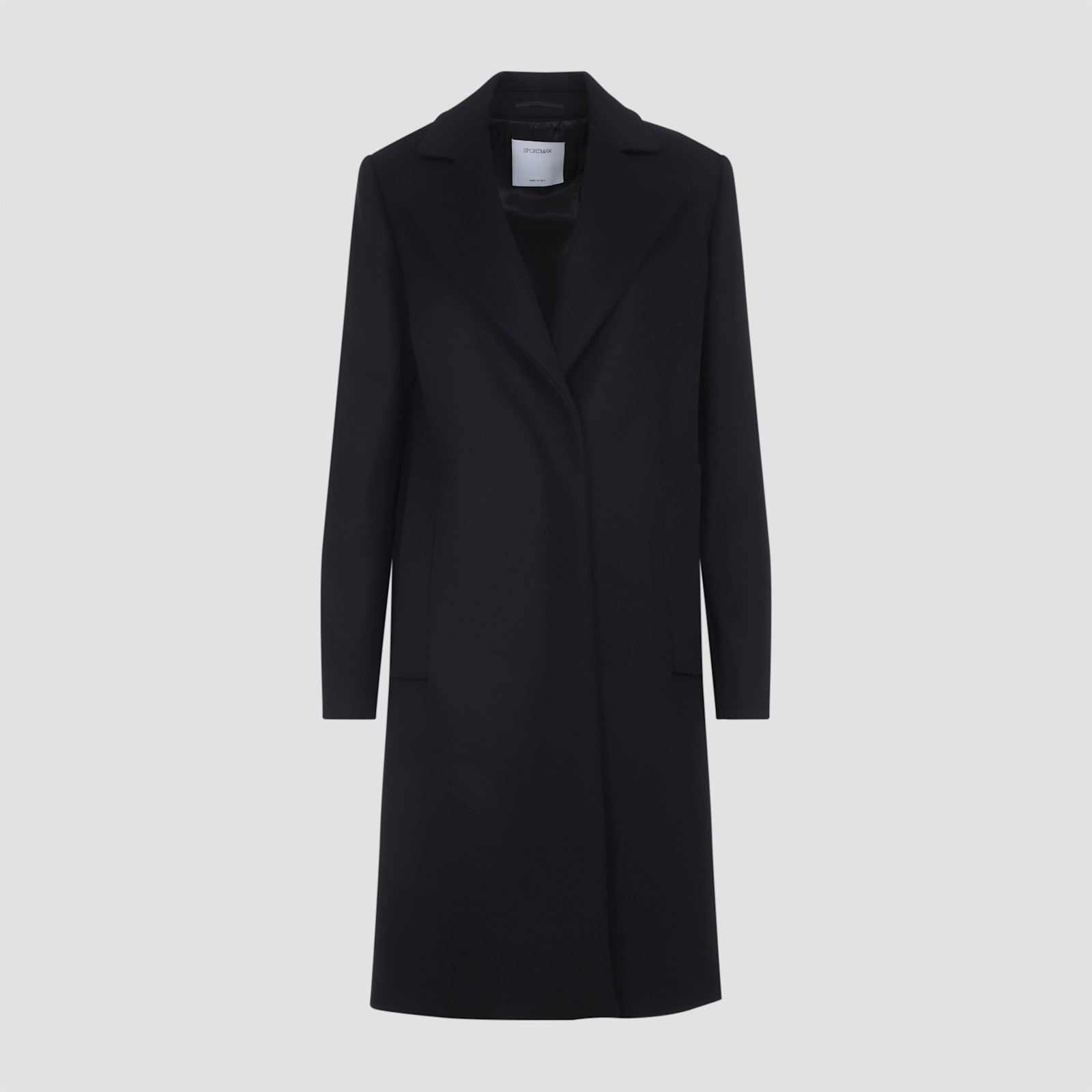 Sportmax Long Black Virgin Wool Coat With Tailored Fit In Black