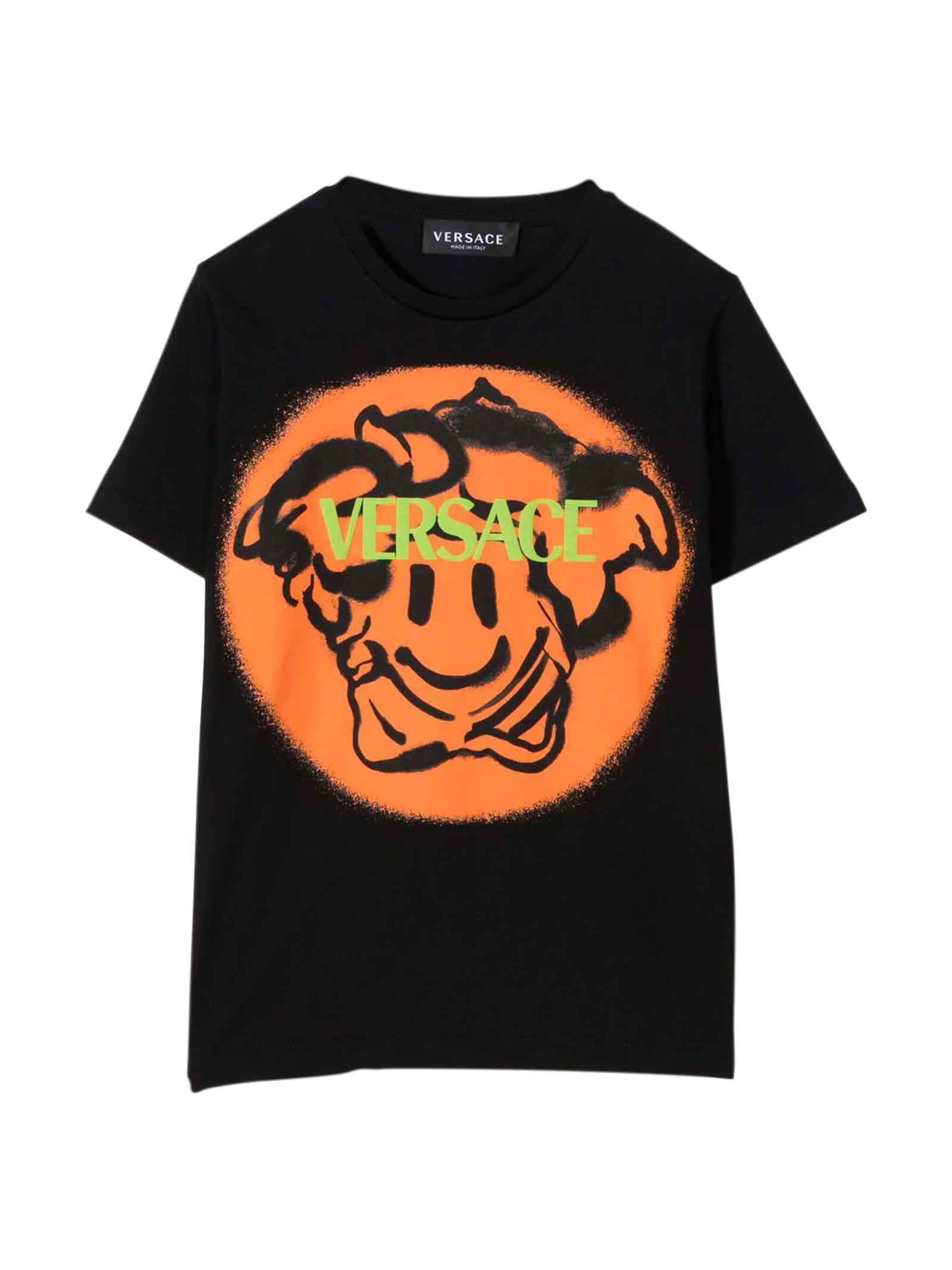 Versace Black T-shirt With Orange Print Kids