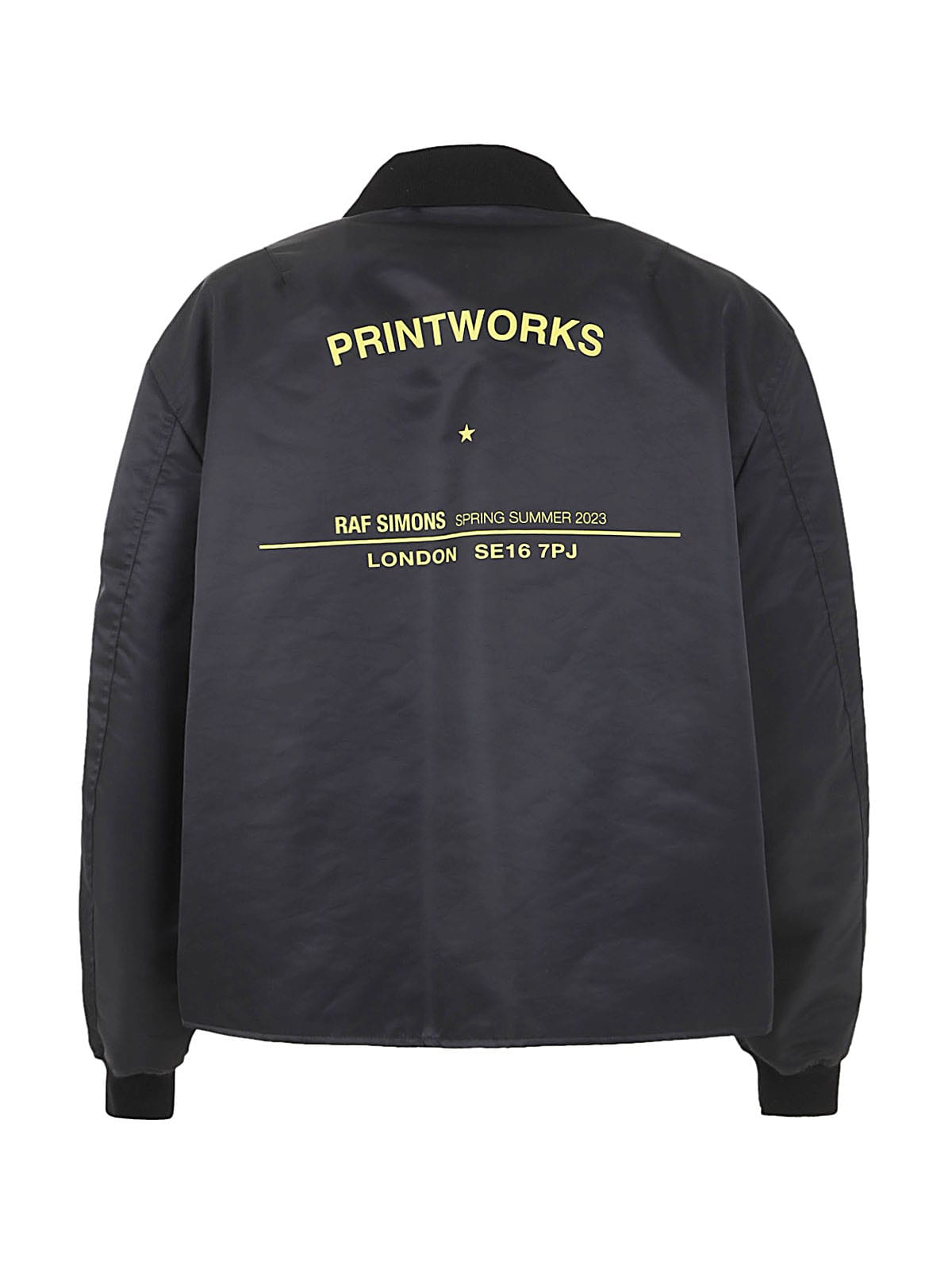 Shop Raf Simons Long Sleeved Polo Bomber With Print On Back In Black