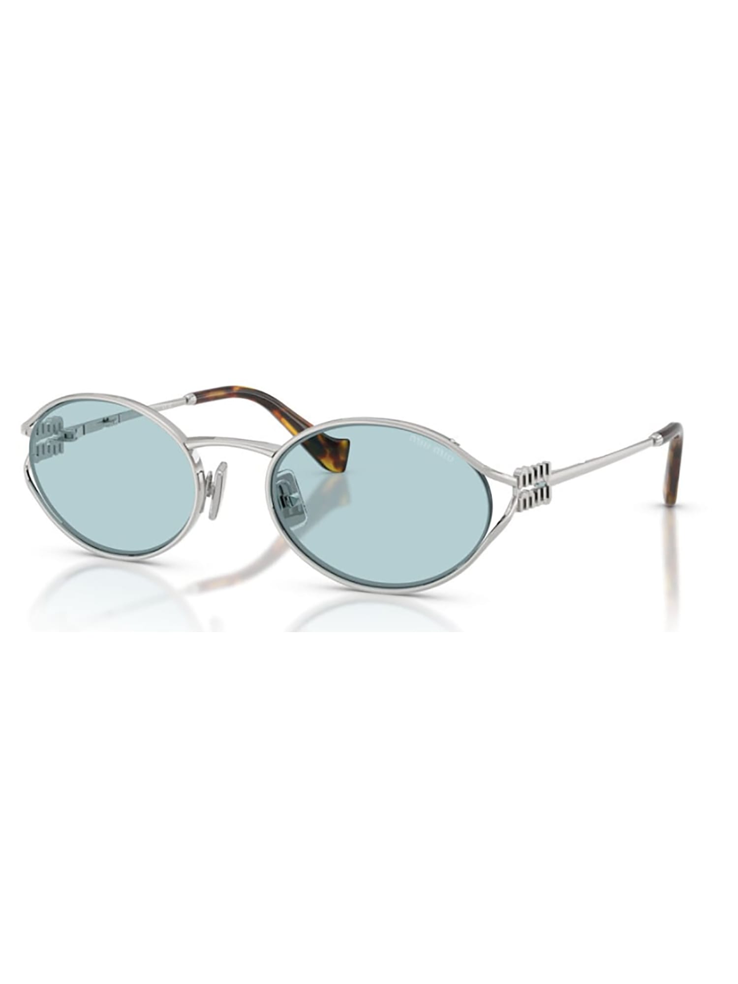 Miu Miu Mu 52ys Metal Oval Sunglasses In Silver