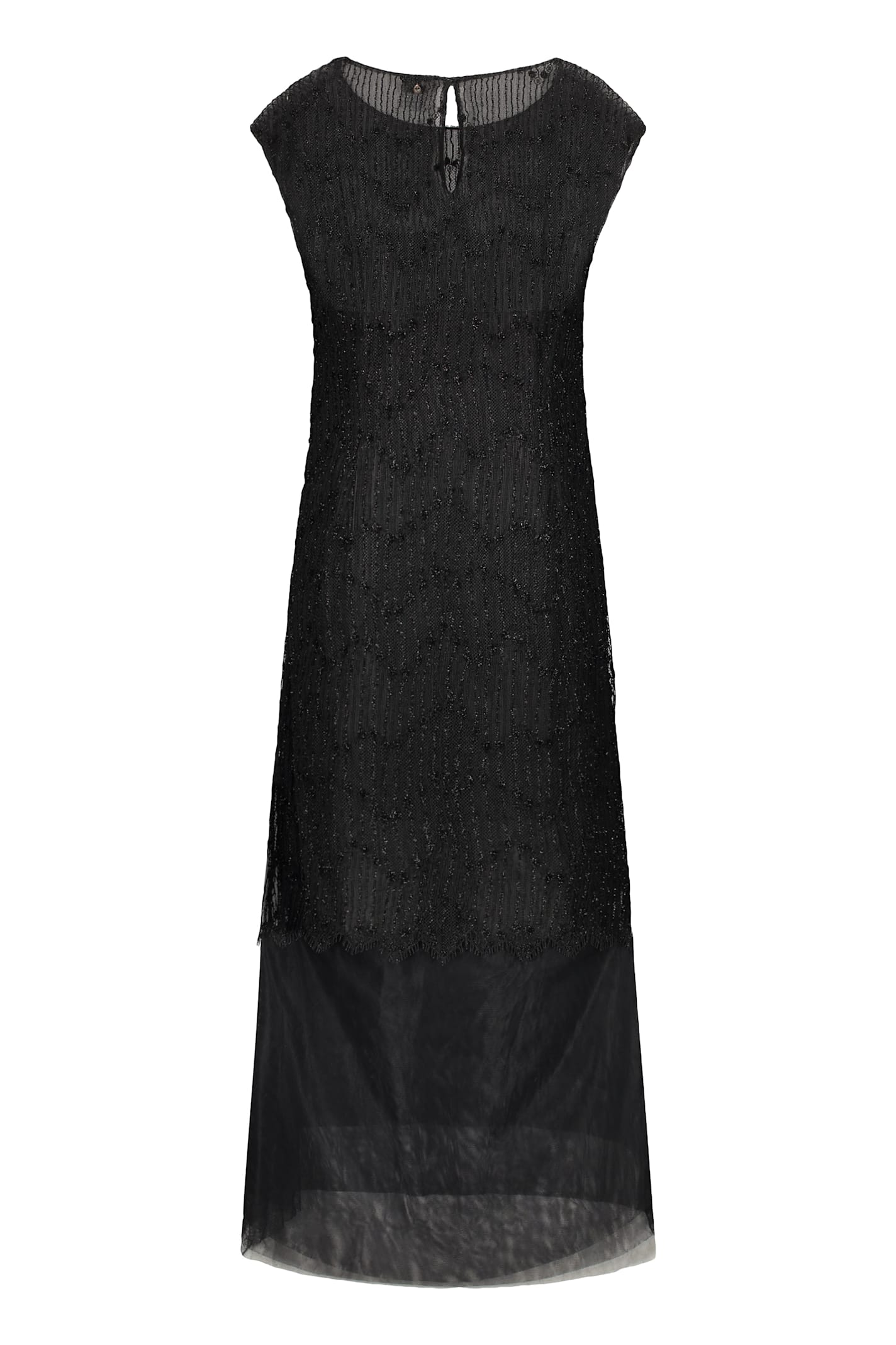 Lorena Antoniazzi Long Dress With Transparency And Lace In Black