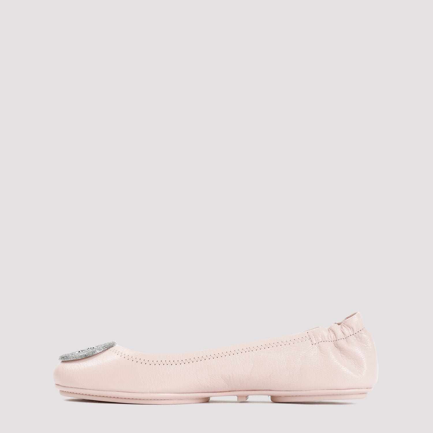 Shop Tory Burch Minnie Pave Ballerina In Shell Pink