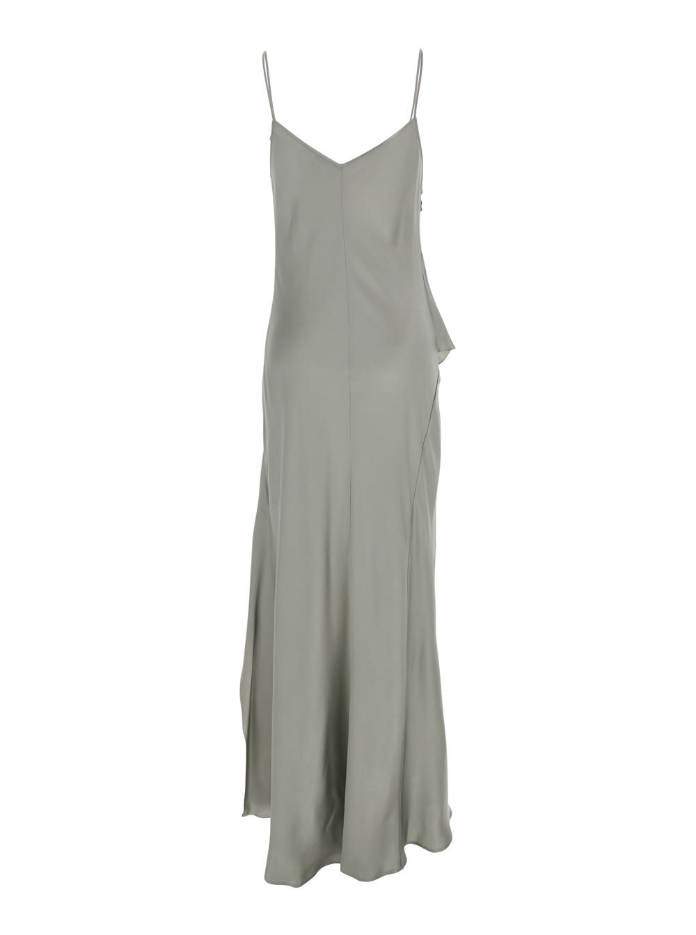 Antonelli Luisiana Green Dress With Spaghetti Straps And Front Ruffle In Satin Woman In Green