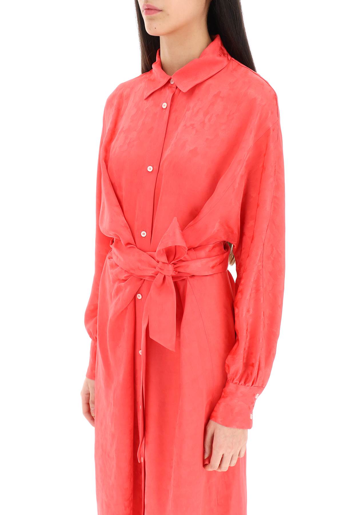 Shop Msgm Jacquard Satin Shirt Dress In Ibiscus Pink (fuchsia)