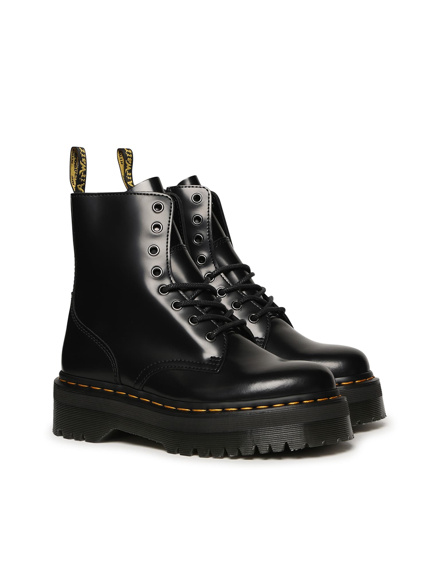 Dr. Martens Smooth Leather Platform Boots With Side Zip Closure In Black
