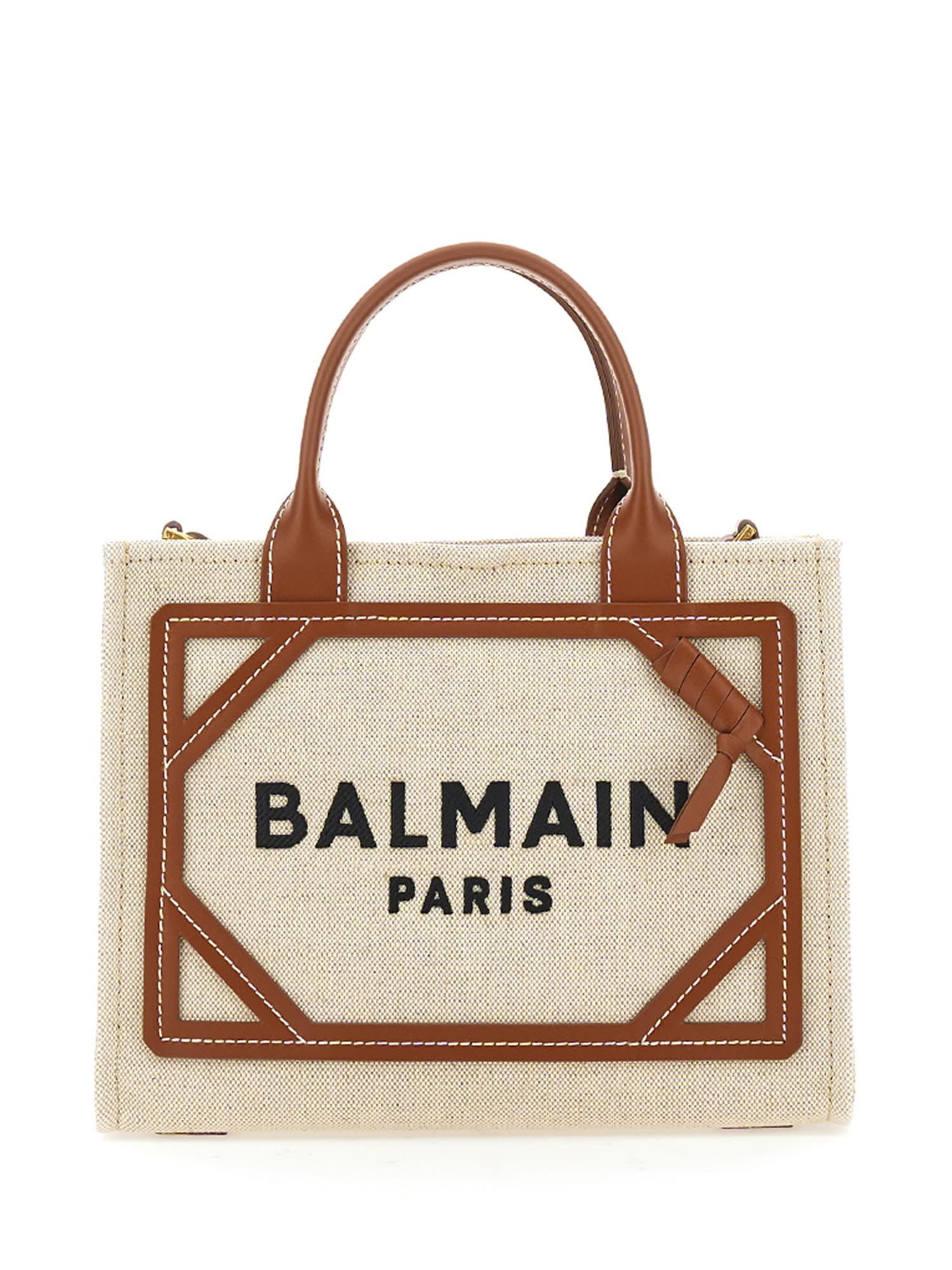 Shop Balmain B-army Small Shopper Bag In Naturel/marron