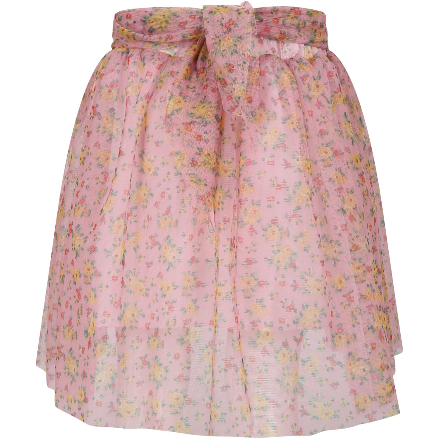 Shop Philosophy Di Lorenzo Serafini Pink Skirt For Girl With Floral Print In Multicolor