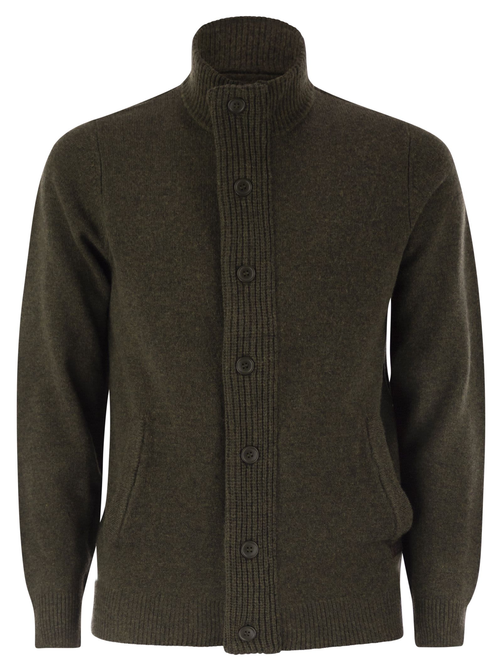 Barbour Patch Zip Card Cardigan In Green Wool In Green