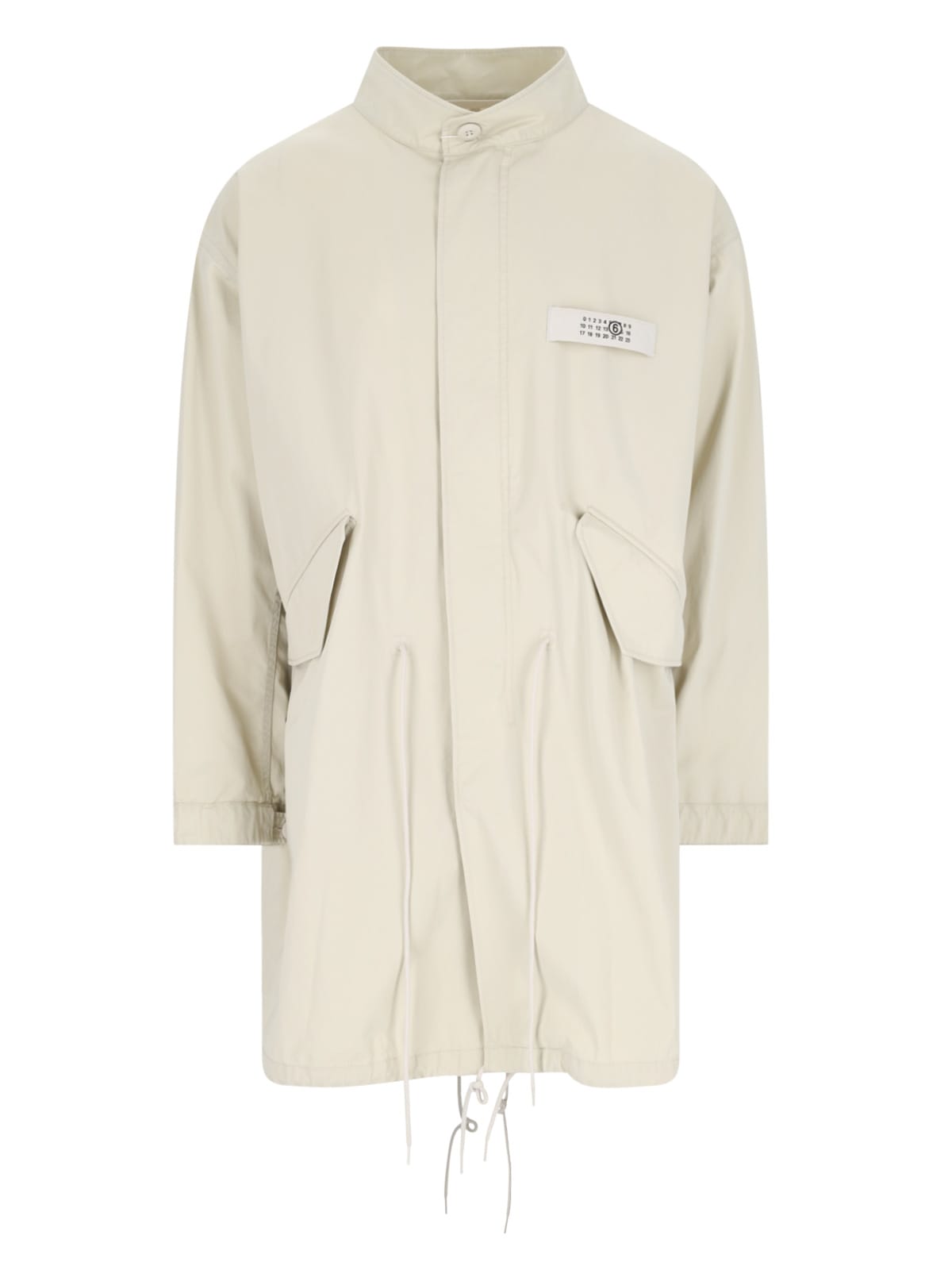 Mm6 Maison Margiela Logo Patch Drawstring Waist Coat In Crema