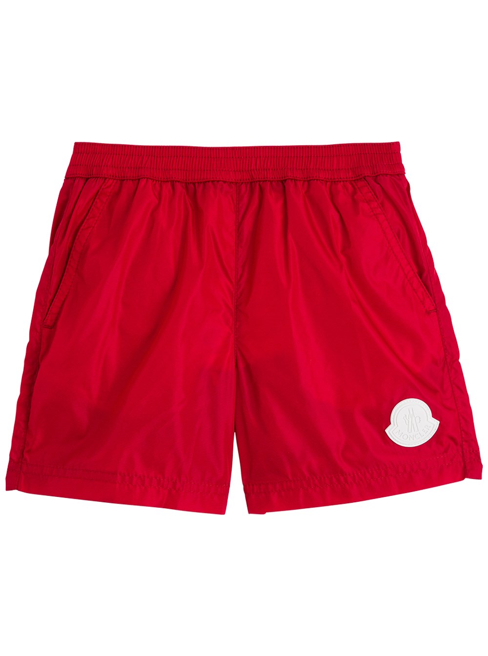 MONCLER RED SWIM SHORTS WITH LOGO PATCH,11800573
