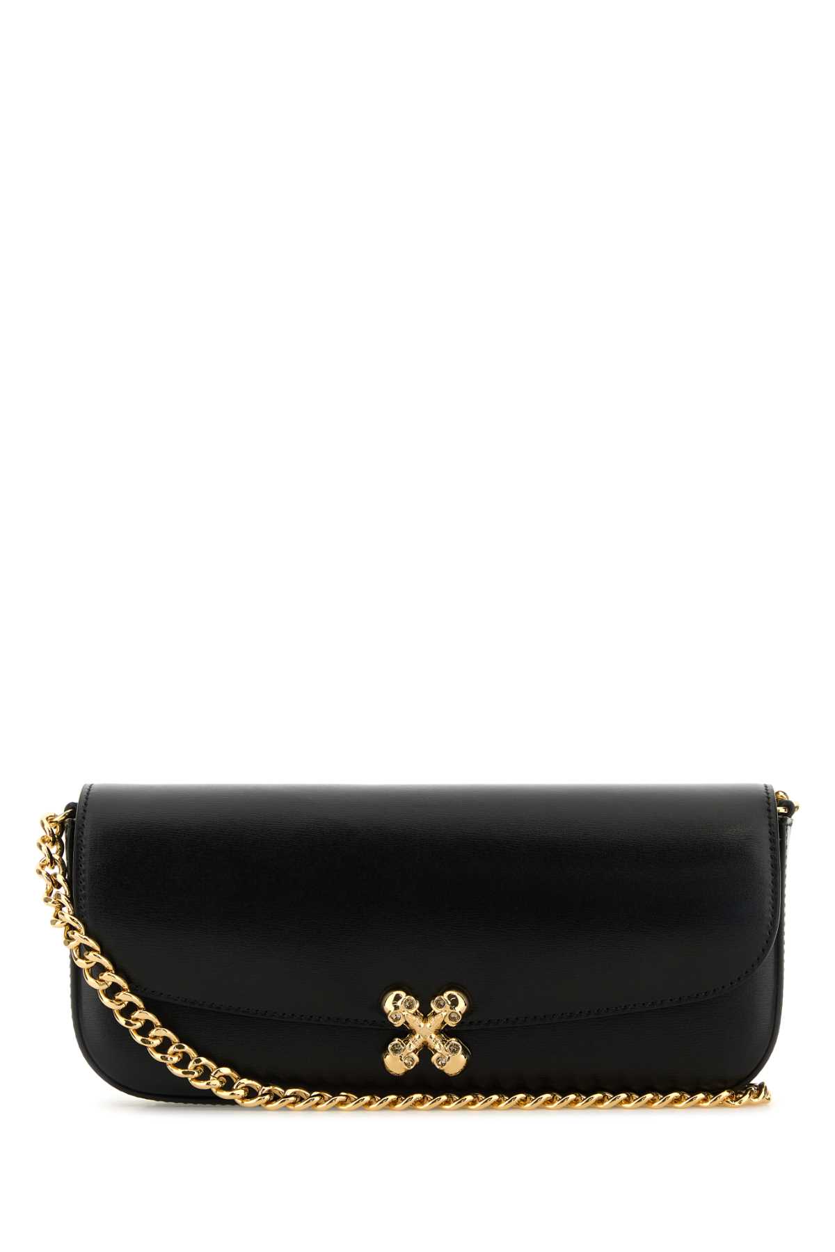 Black Leather Skull Flower Crossbody Bag