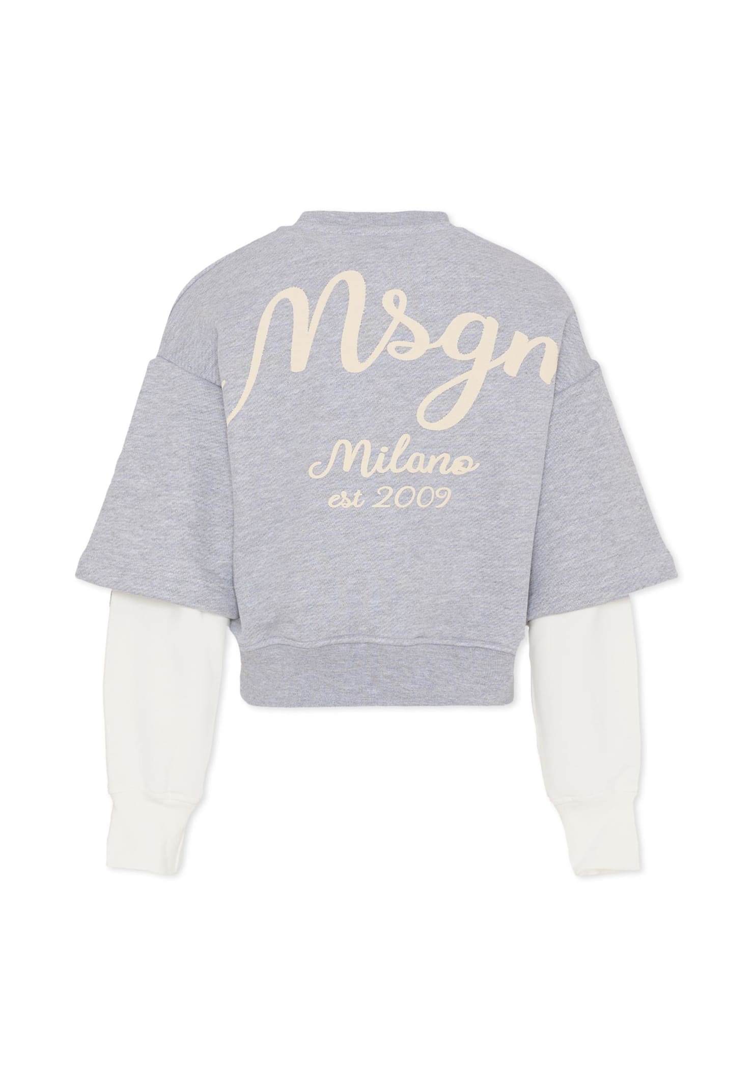Msgm Grey Sweatshirt For Boy With Logo In Blue