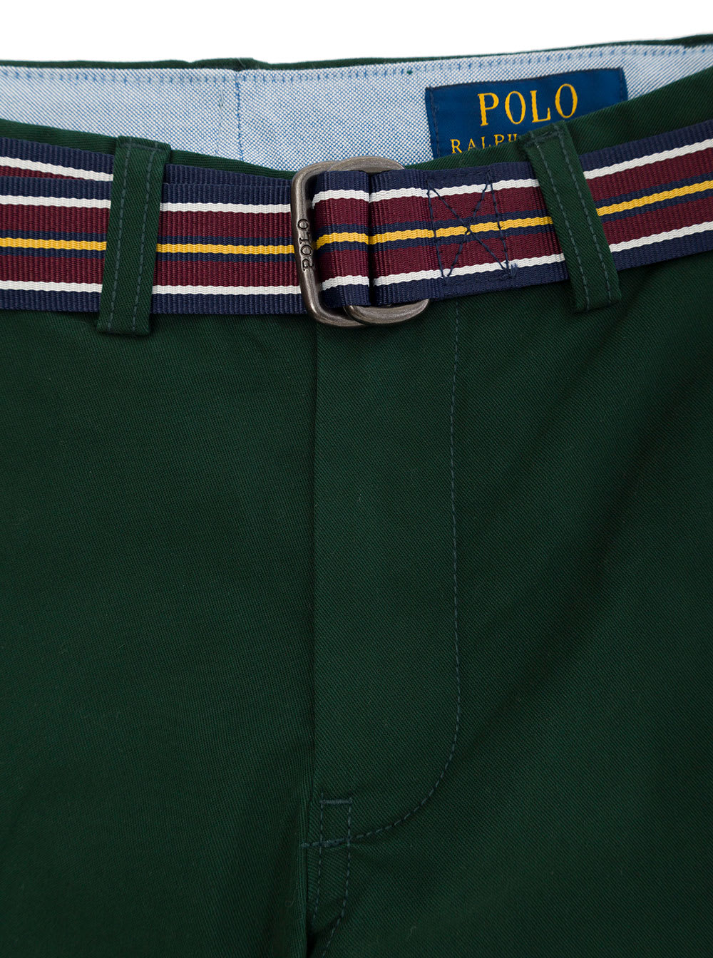 Shop Polo Ralph Lauren Green Pants With Striped Belt And Pony Embroidery In Stretch Cotton Boy