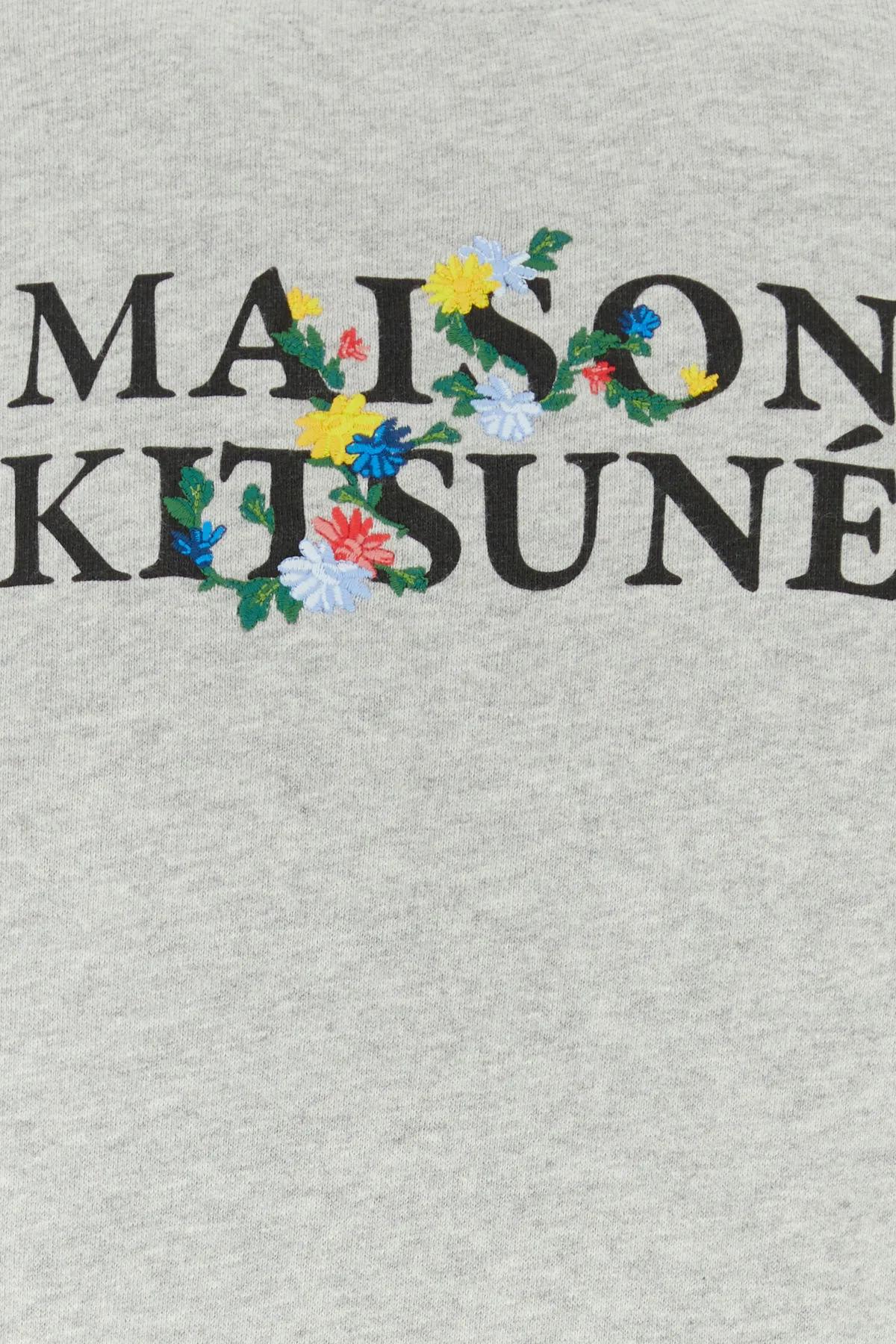 Shop Maison Kitsuné Melange Grey Cotton Sweatshirt