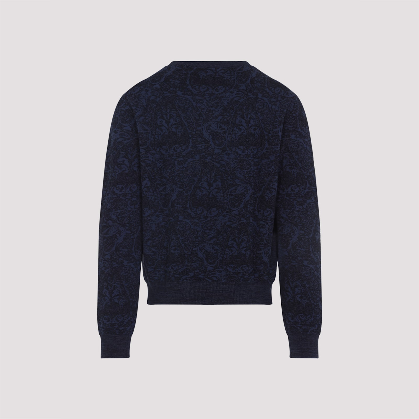 Etro Blue Sweater With Paisley Print In Cotton-wool Blend In Blue