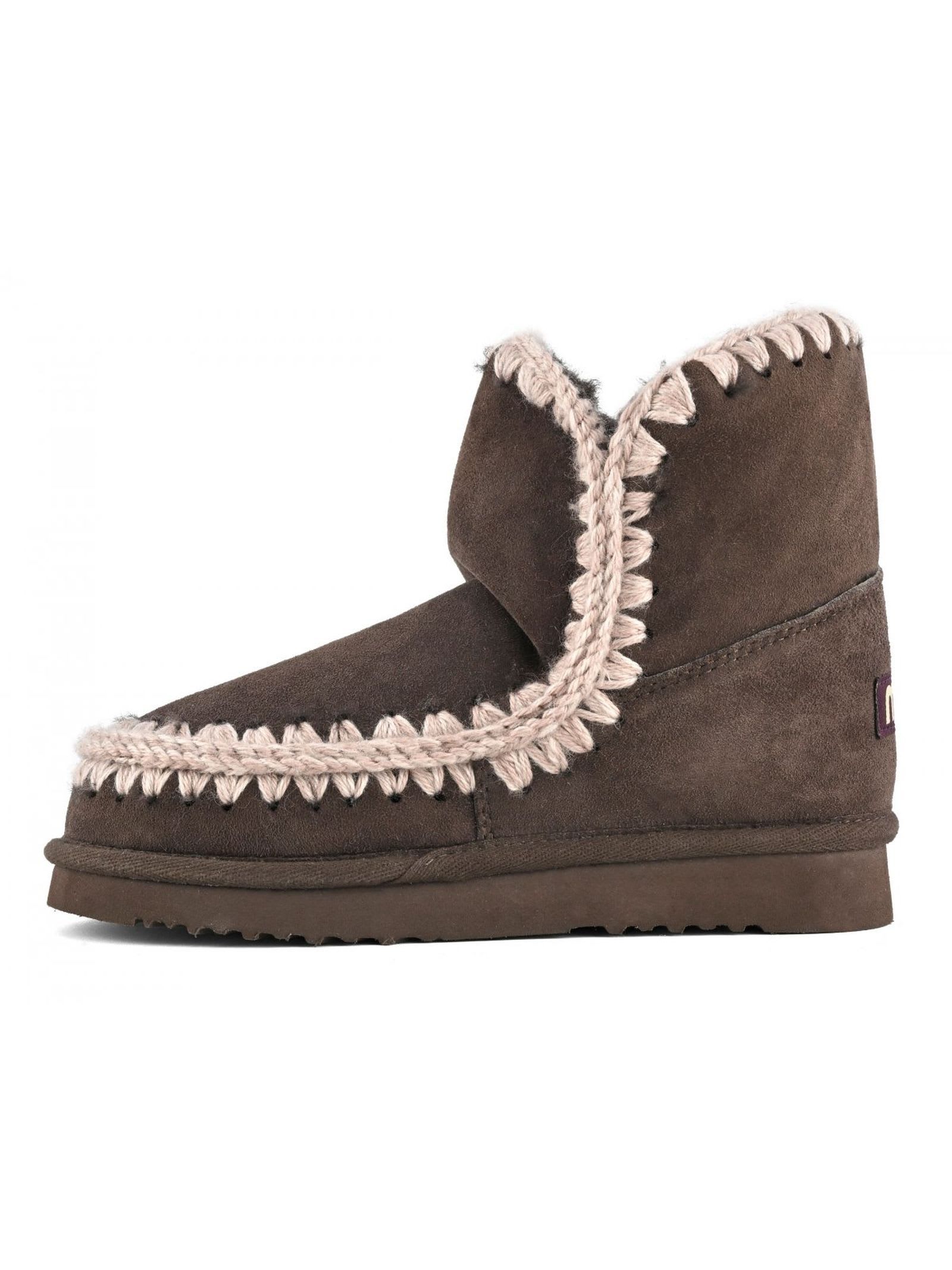 Mou Eskimo 18 Sheepskin Boots With Crochet Stitching In Brown