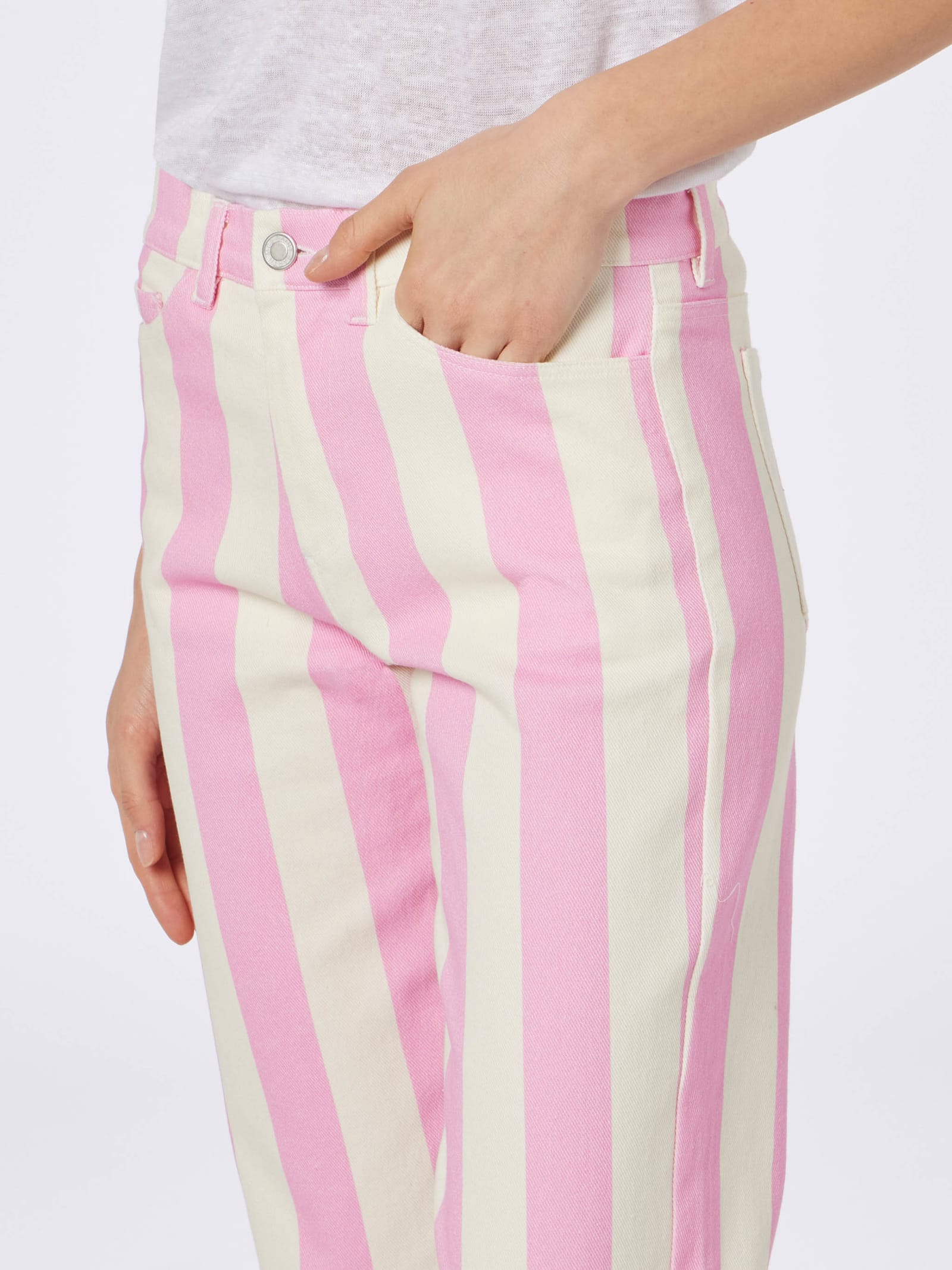 Shop Mc2 Saint Barth Woman Pink Striped Print Denim Belleville