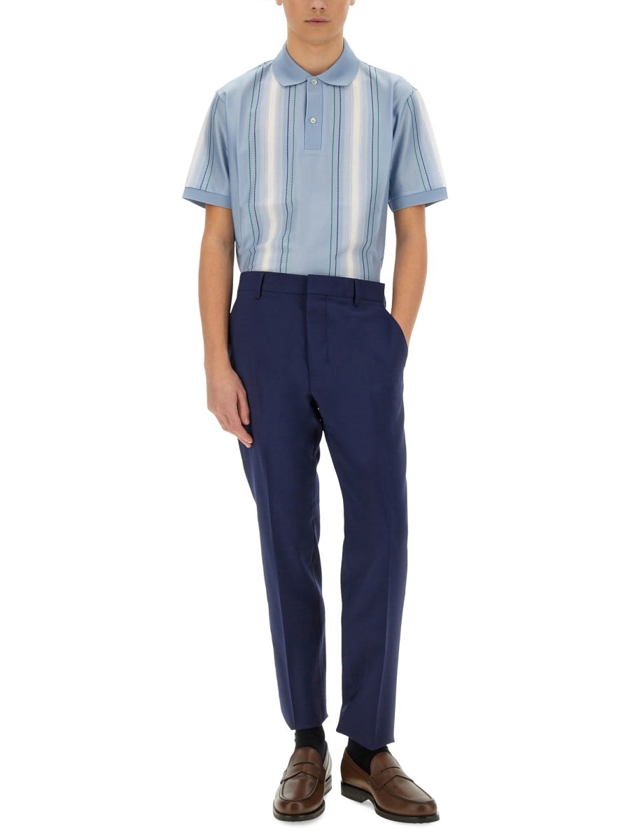Paul Smith Men Polo Shirt With Vertical Stripes In Azure