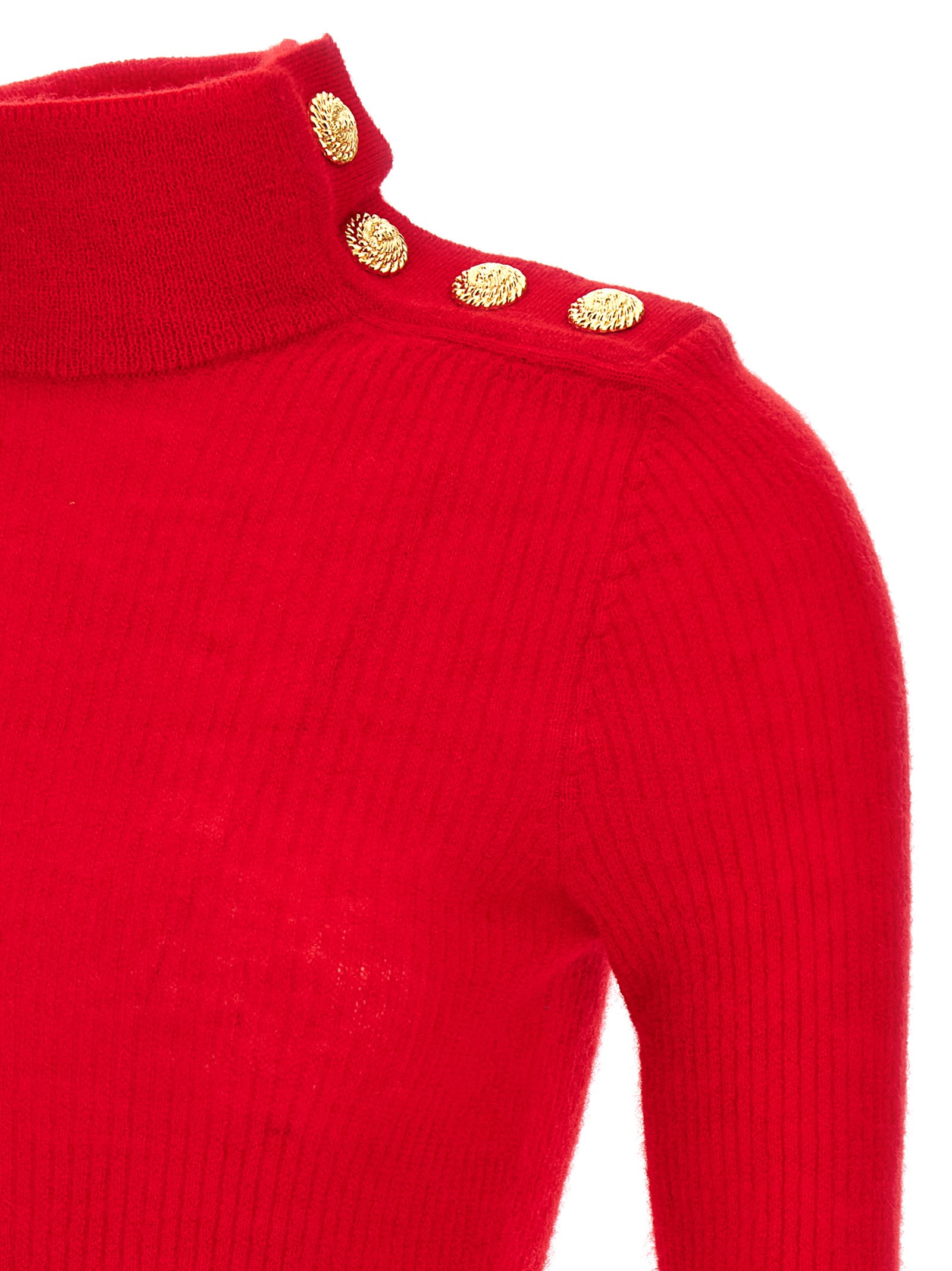 Shop Balmain Mohair Button Sweater In Red