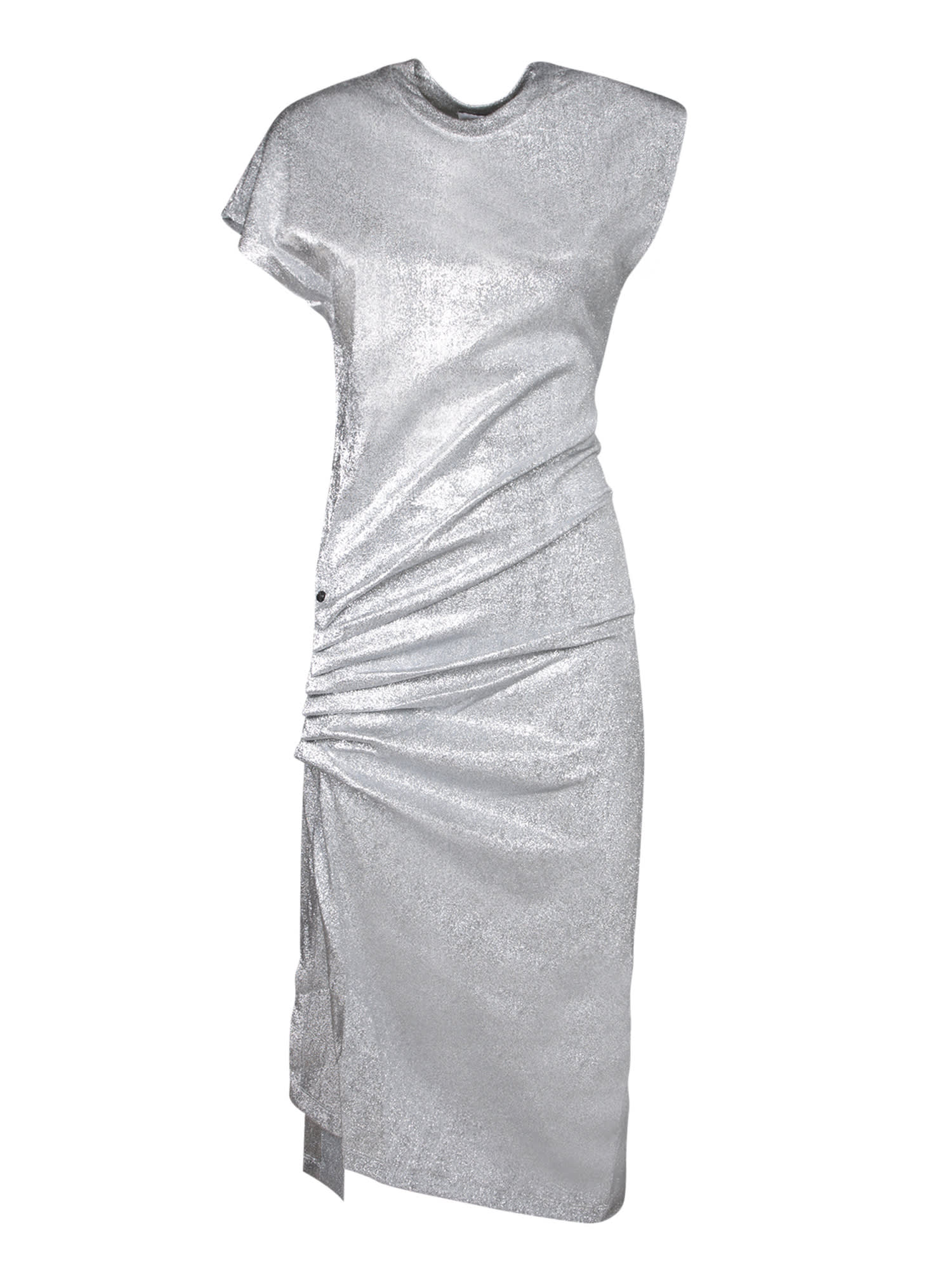 Shop Rabanne Silver Metallic Draped Dress