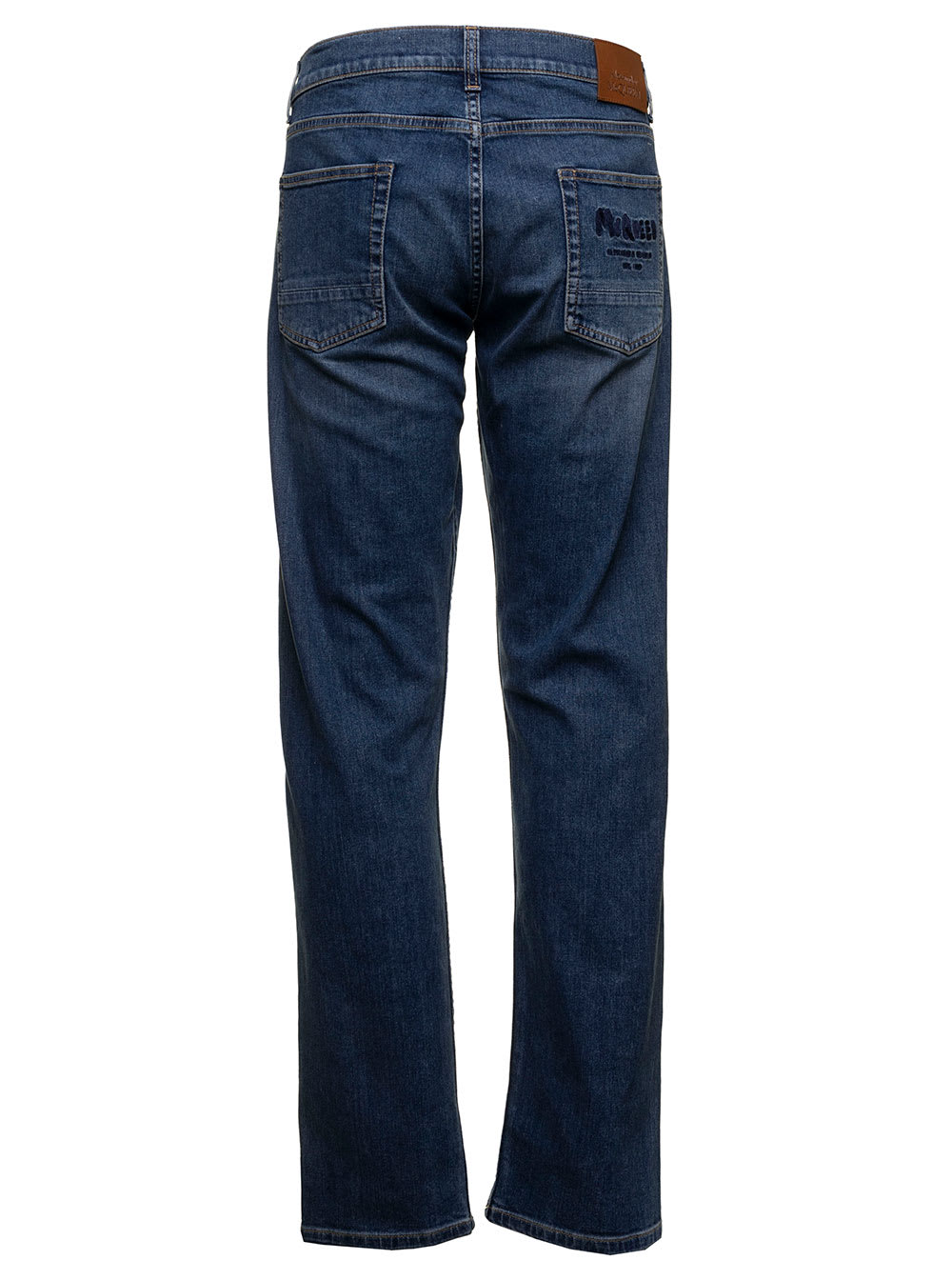 Shop Alexander Mcqueen Mans Five Pockets Blue Denim Jeans With Logo In Denim Blue