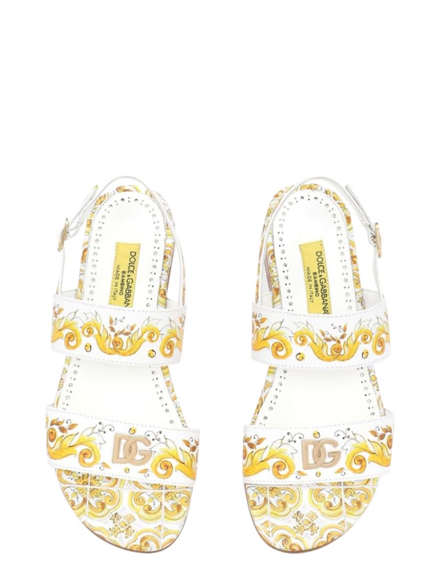 Dolce & Gabbana Printed Leather Sandals In Yellow