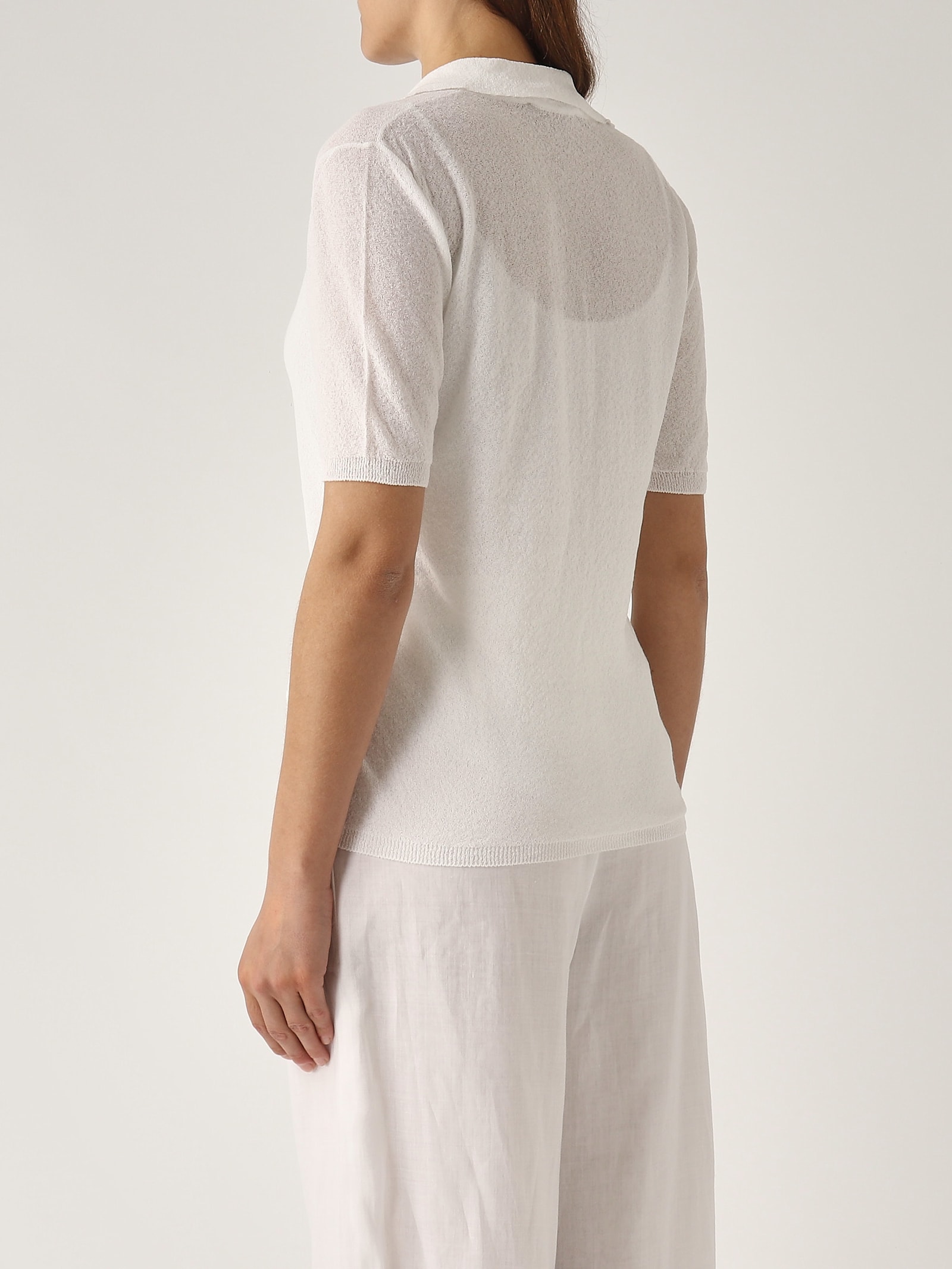 Max Mara V-neck Knitted Polo Shirt In Bianco Ottico