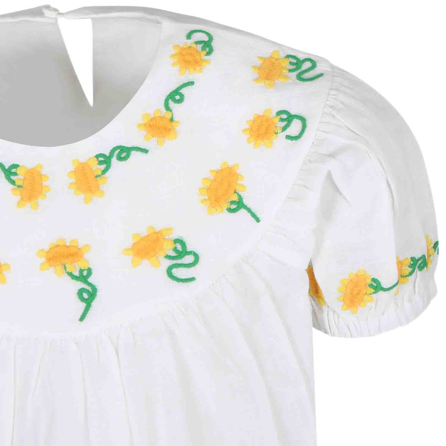 Shop Stella Mccartney White Top For Girl With Embroidered Sunflowers