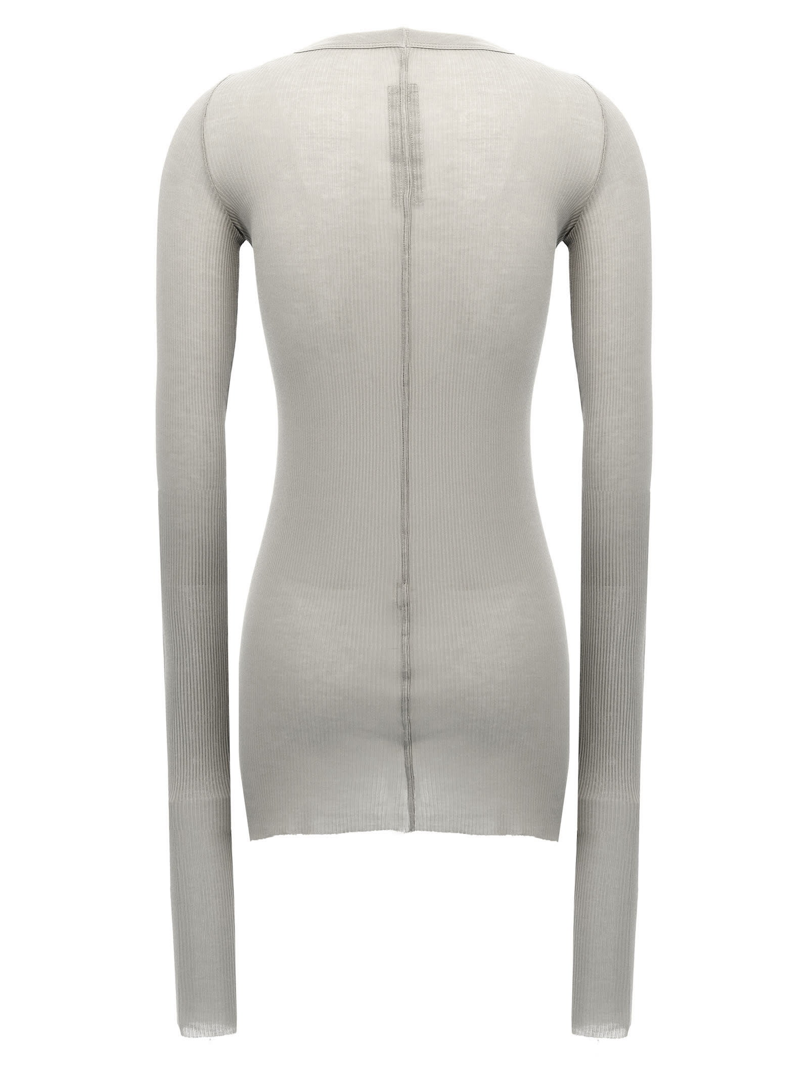 Rick Owens Ribbed Crew Neck Long Sleeve T-shirt In Gray