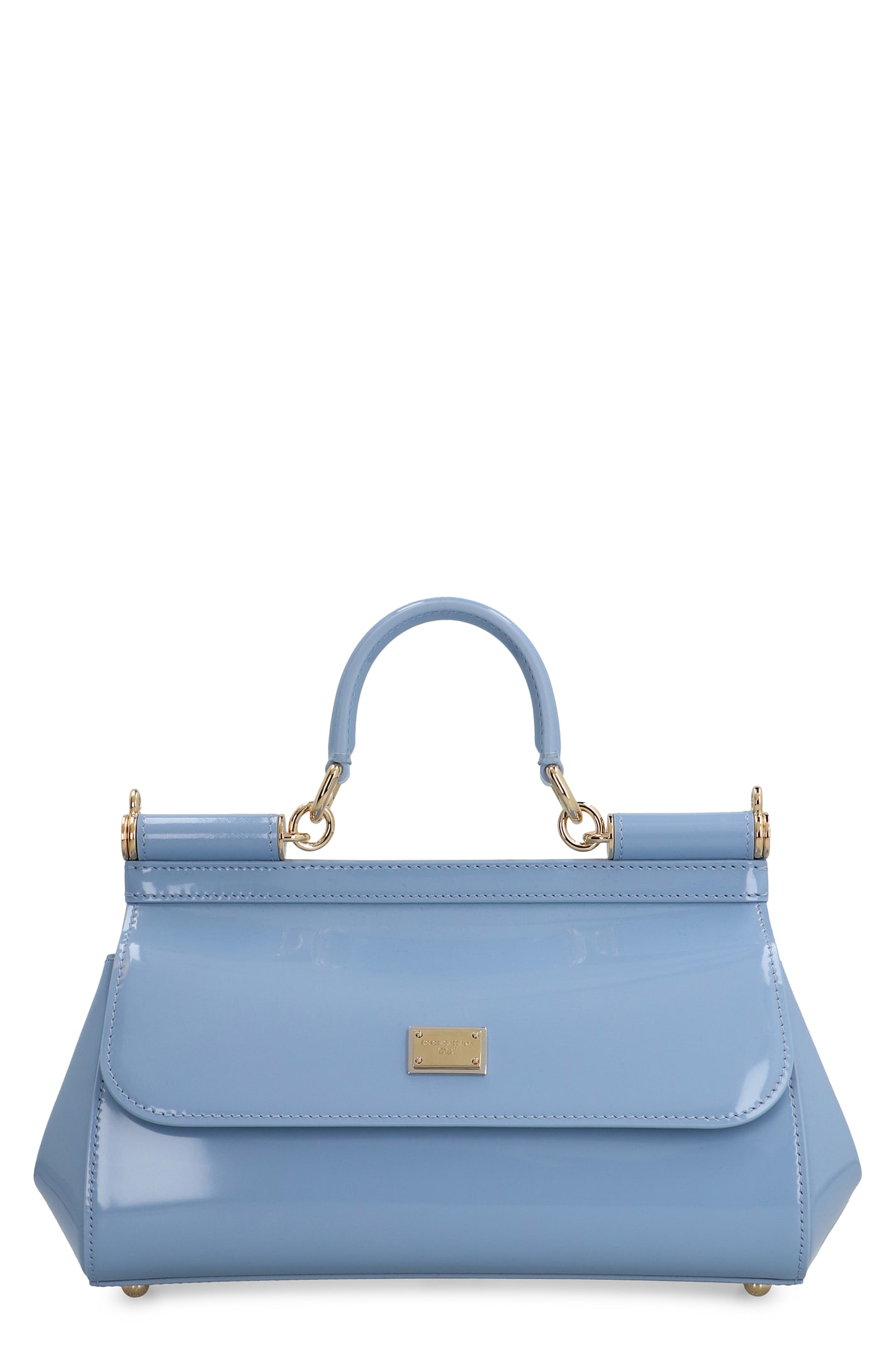 Shop Dolce & Gabbana Sicily Media Patent Leather Handbag In Light Blue