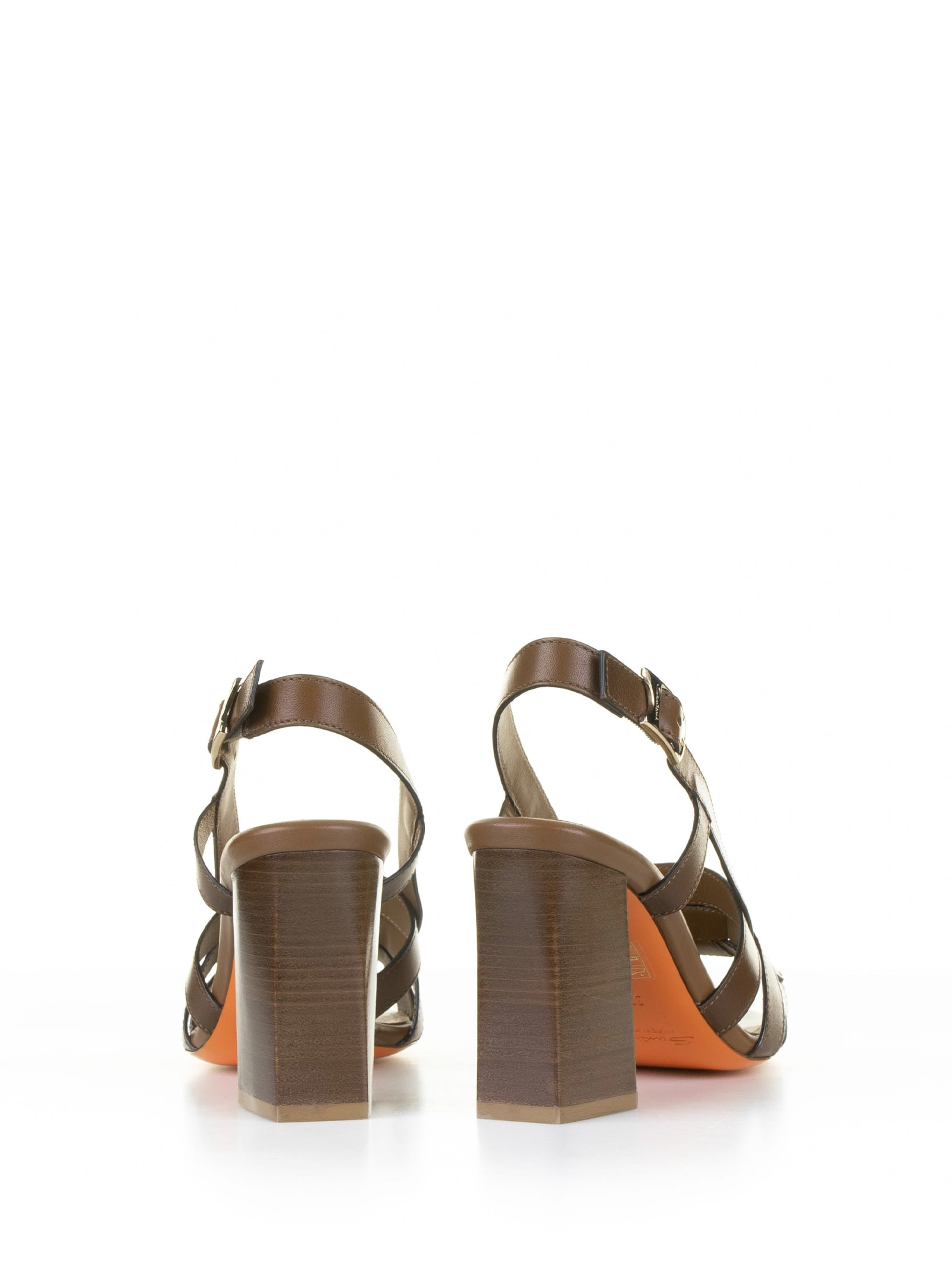 Shop Santoni Brown Leather Sandal With Heel In Light Brown