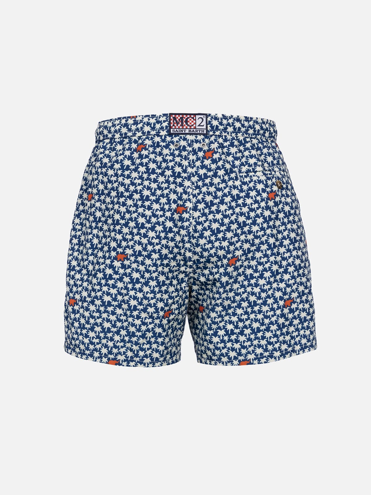 Mc2 Saint Barth Man Lightweight Fabric Swim-shorts Lighting 70 With Palm Print In Blue