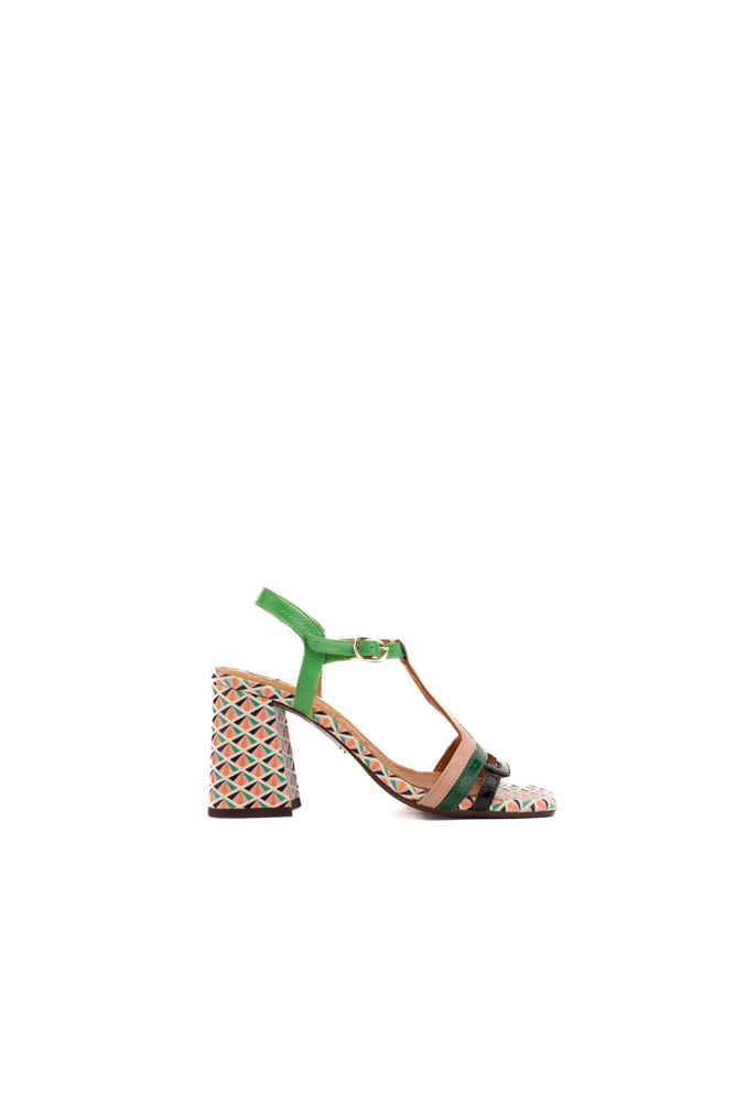 Chie Mihara Piyata Leather Sandals Green, Pink, Orange In Menta/pink/green