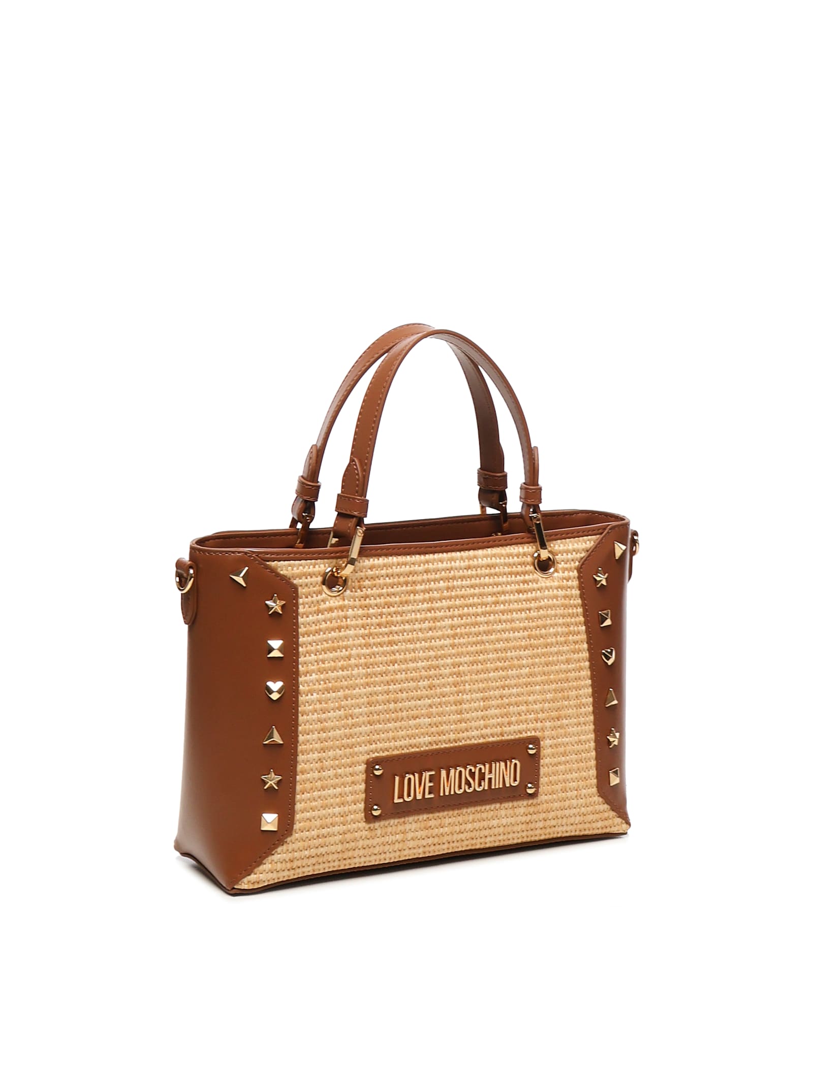 Love Moschino Raffia Tote Bag With Studs