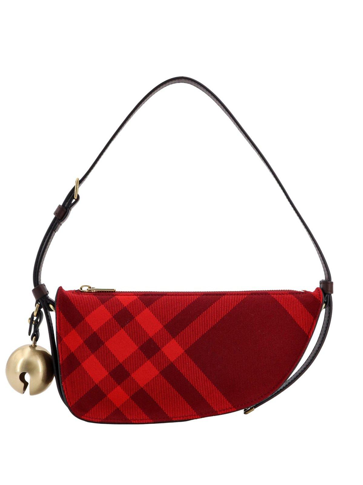 Burberry Mini Shield Check-pattern Bell-charm Shoulder Bag In Red