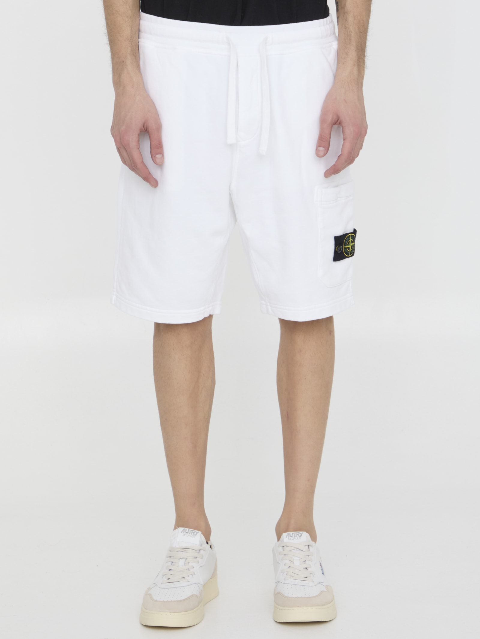 Shop Stone Island Cotton Bermuda Shorts In White