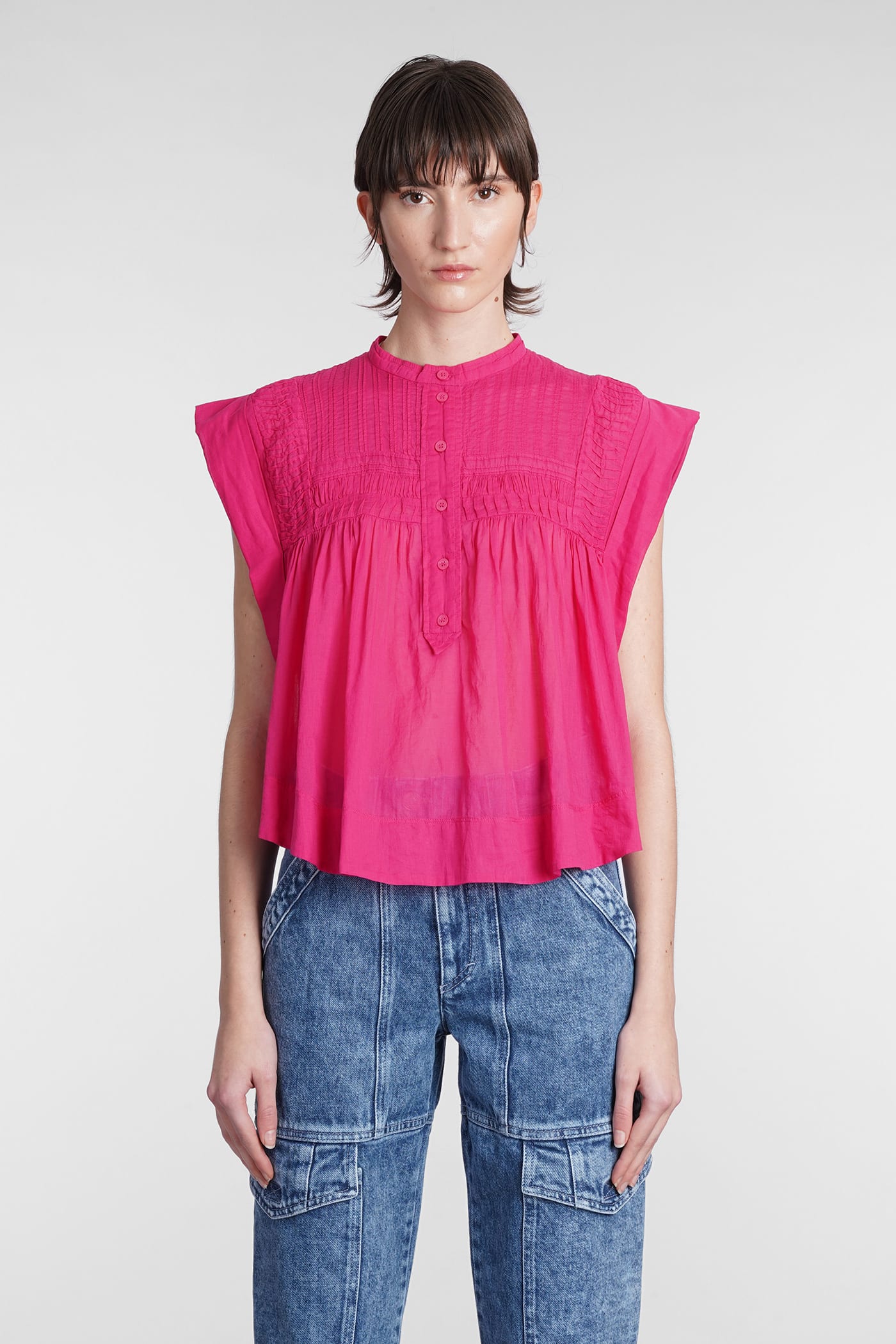 Isabel Marant Étoile Leaza-ga Pintuck Cotton Blouse In Fuxia