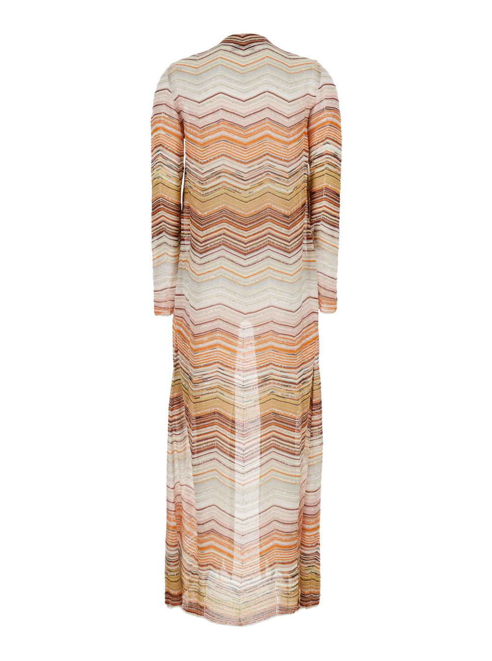 Multicolor Long Dress With Decorative Sequins And Zig Zag Motif In Viscose Blend Woman