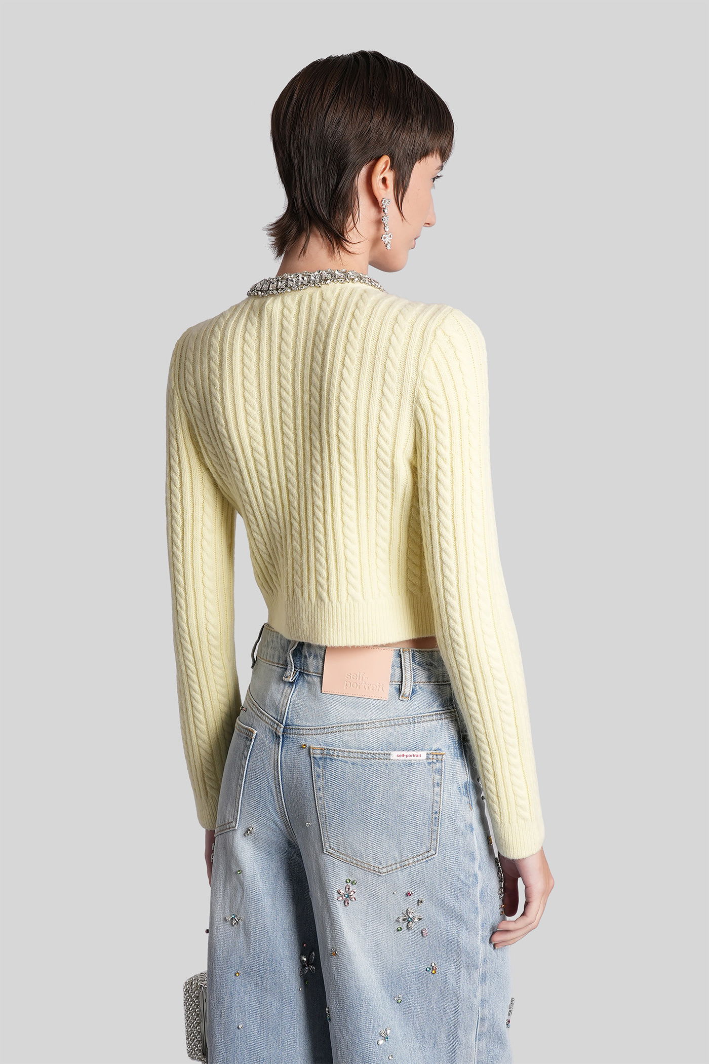 Self-portrait Cardigan In Yellow Polyamide In Multi