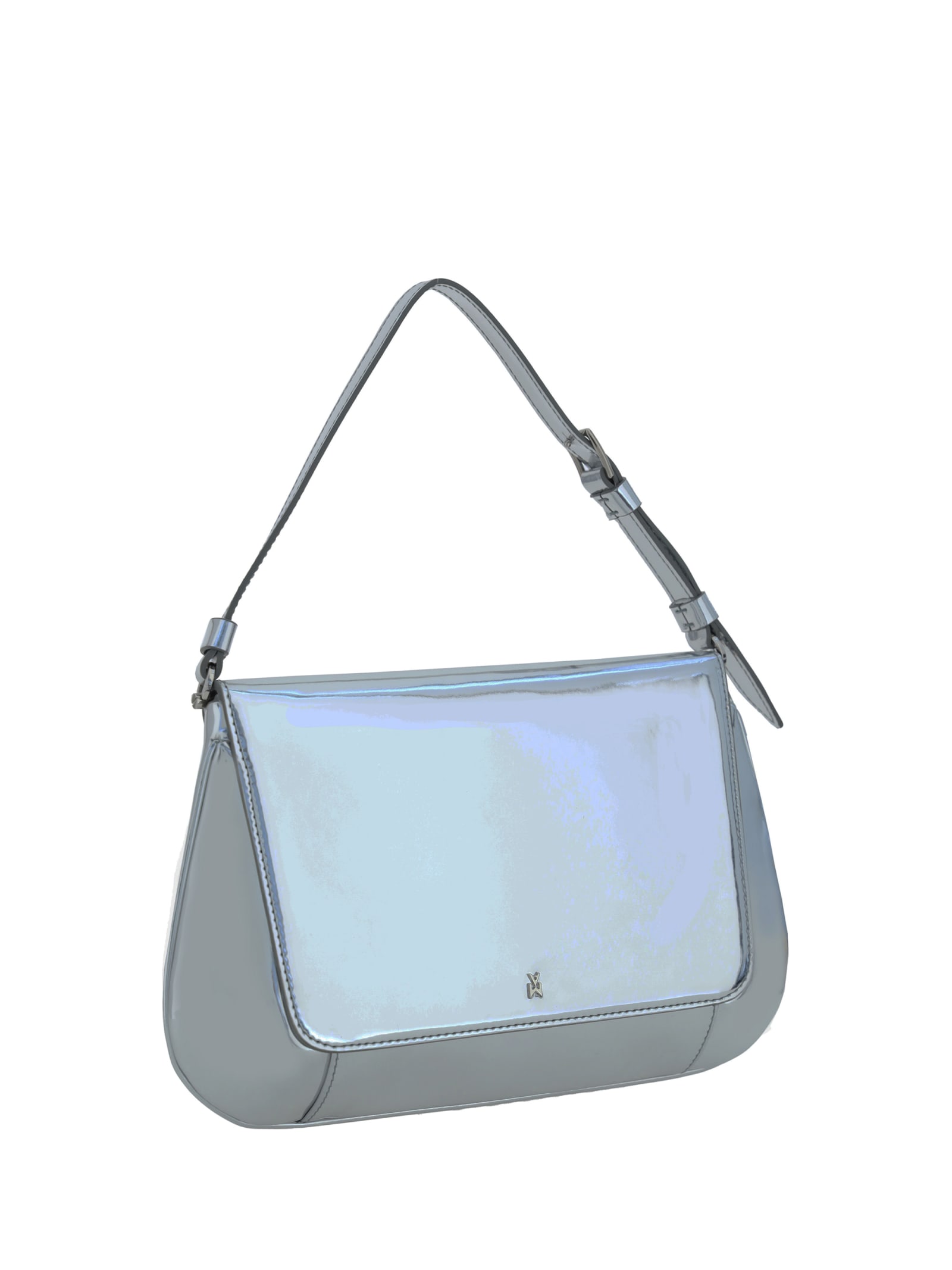 Shop Amina Muaddi Ami Handbag In Mirror Silver + Silver Hardware