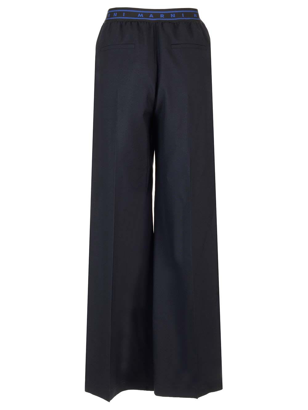 Shop Marni Wool Crepe Palazzo Trousers In Blue